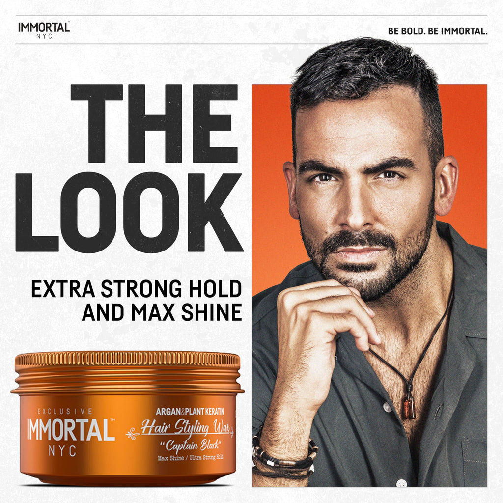 Immortal NYC Captain Black Hair Wax – 8/9 Hold, Max Shine, All-Natural Water-Based for Men