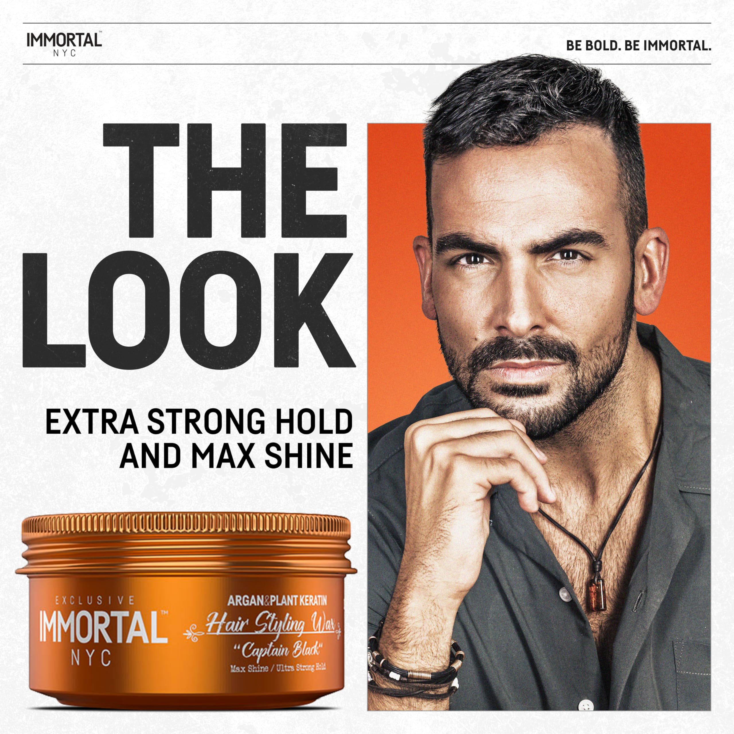 Immortal NYC Captain Black Hair Wax – 8/9 Hold, Max Shine, All-Natural Water-Based for Men