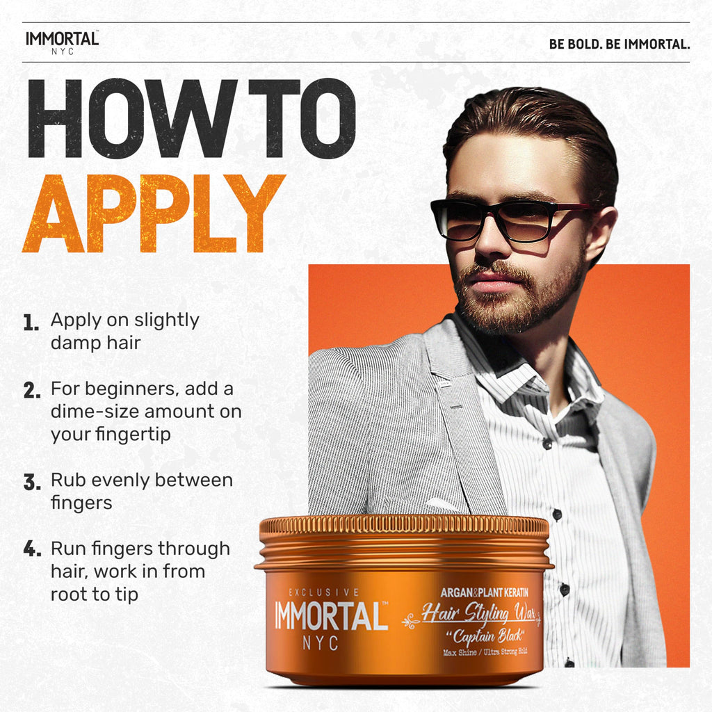 Immortal NYC Captain Black Hair Wax – 8/9 Hold, Max Shine, All-Natural Water-Based for Men
