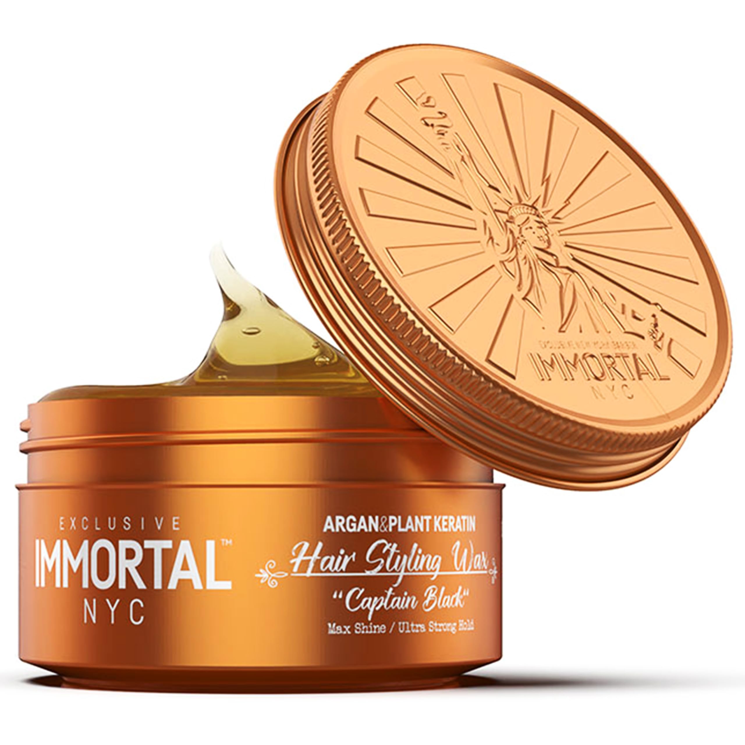 Immortal NYC Captain Black Hair Wax – 8/9 Hold, Max Shine, All-Natural Water-Based for Men