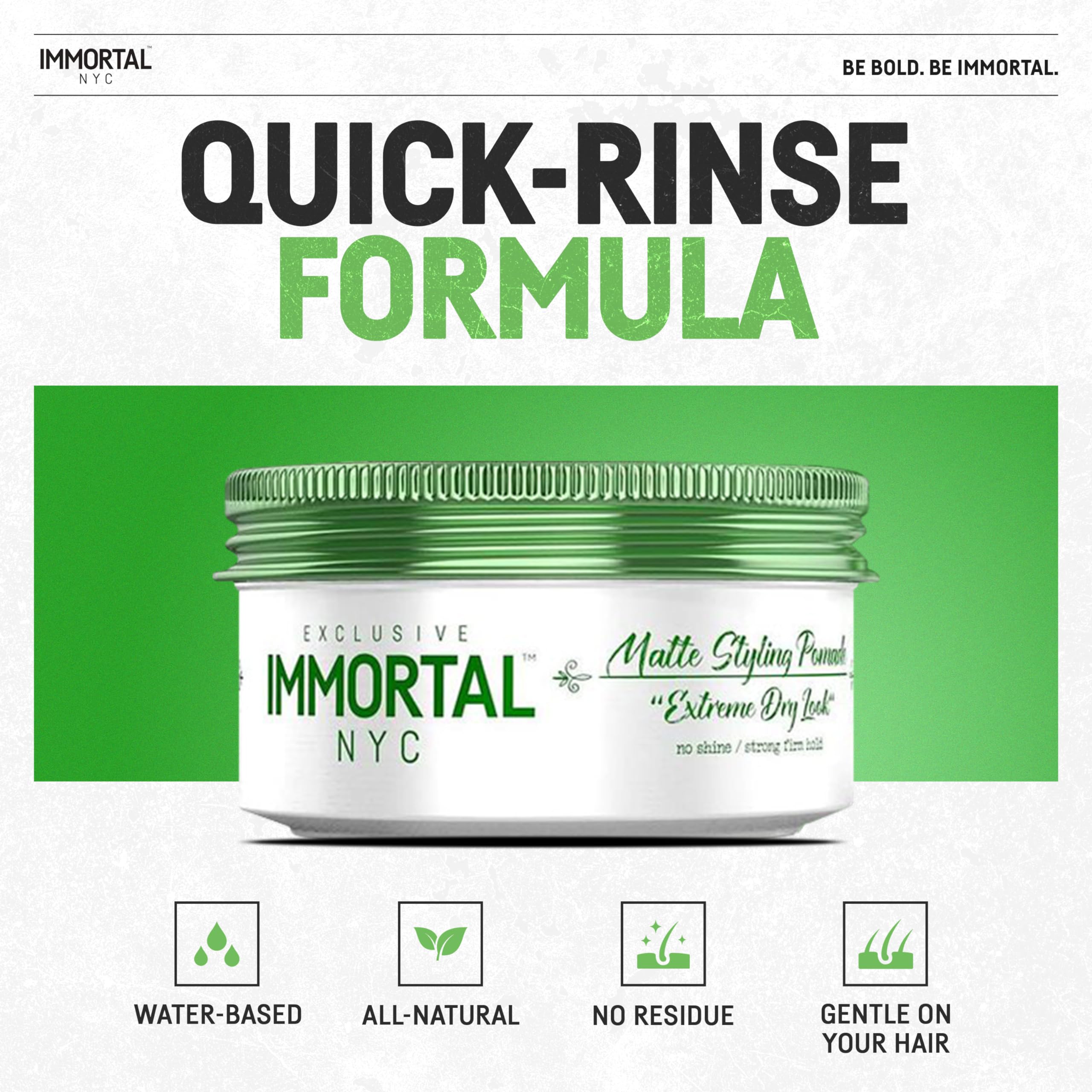 Immortal NYC Matte Styling Extreme Dry Look Pomade – 7/9 Hold, Matte Finish, Water-Based, All-Natural