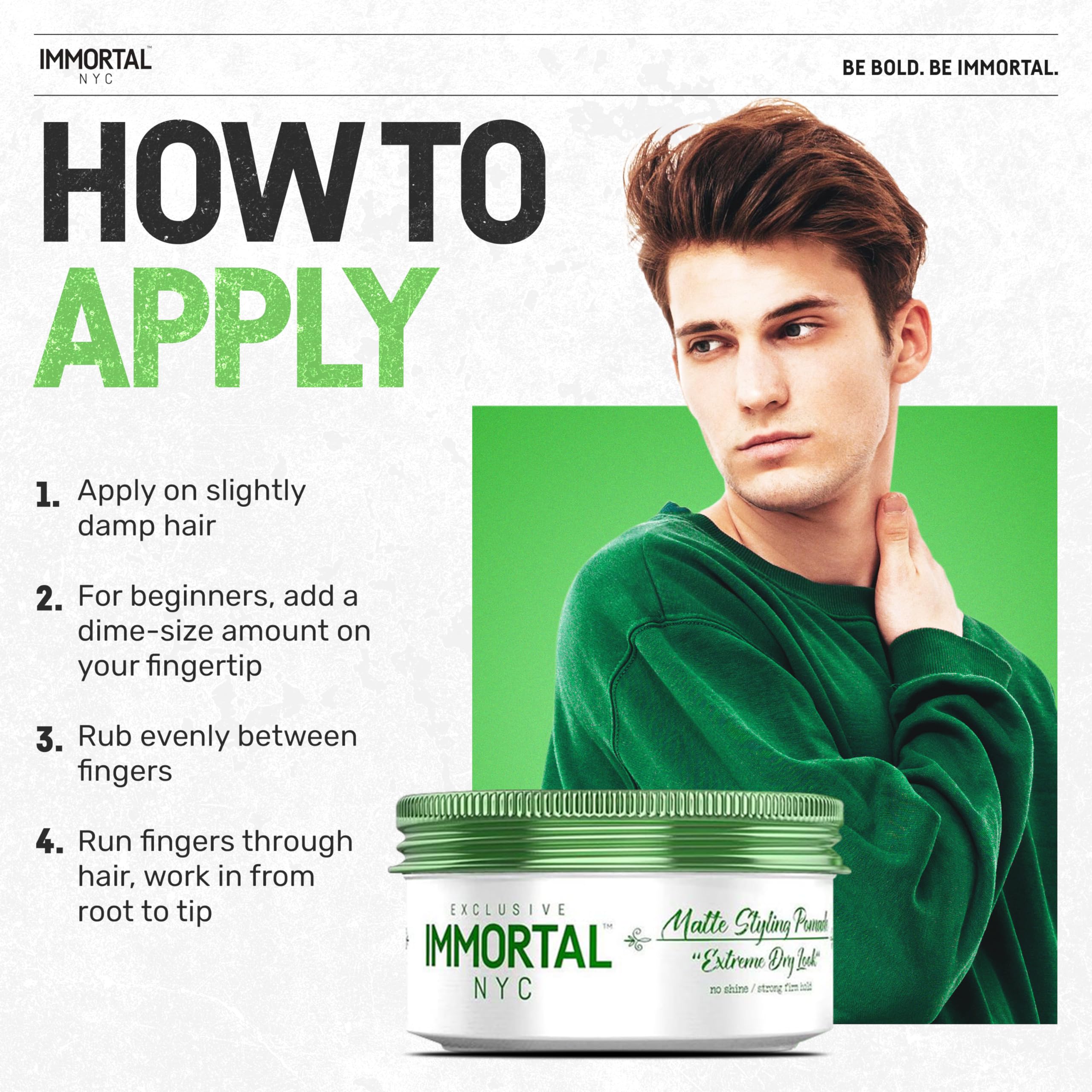 Immortal NYC Matte Styling Extreme Dry Look Pomade – 7/9 Hold, Matte Finish, Water-Based, All-Natural