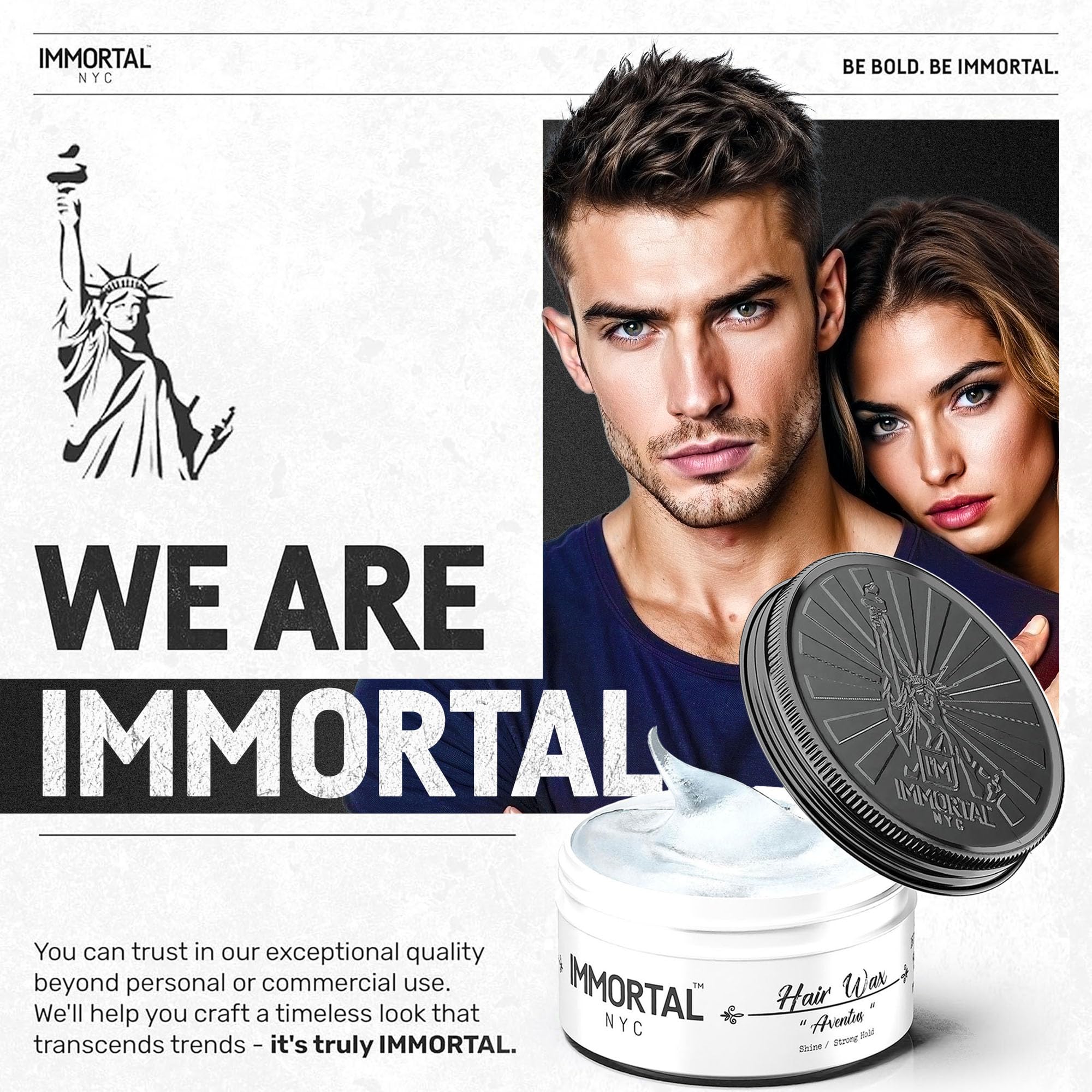 Immortal NYC Aventus Hair Wax – Extra Strong Hold, Low Shine, Water-Based, All Natural