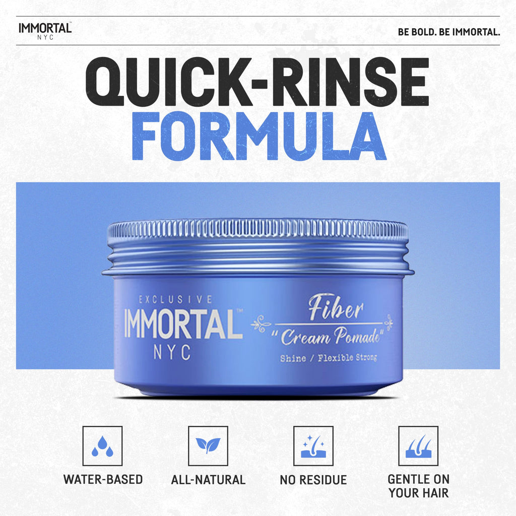 Immortal NYC Fiber Cream Pomade – Flexible Hold, Low Shine, Water-Based Hair Styling for Men