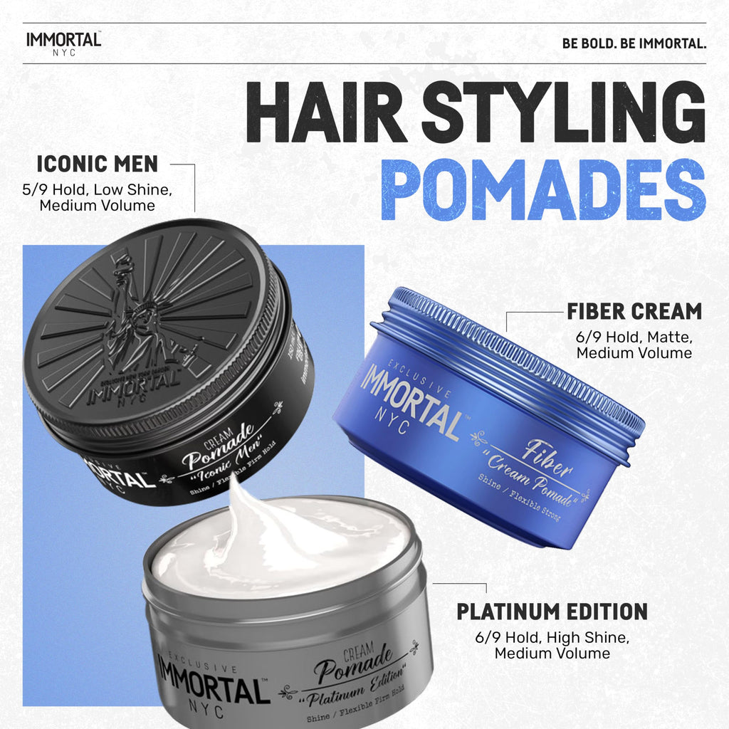 Immortal NYC Fiber Cream Pomade – Flexible Hold, Low Shine, Water-Based Hair Styling for Men