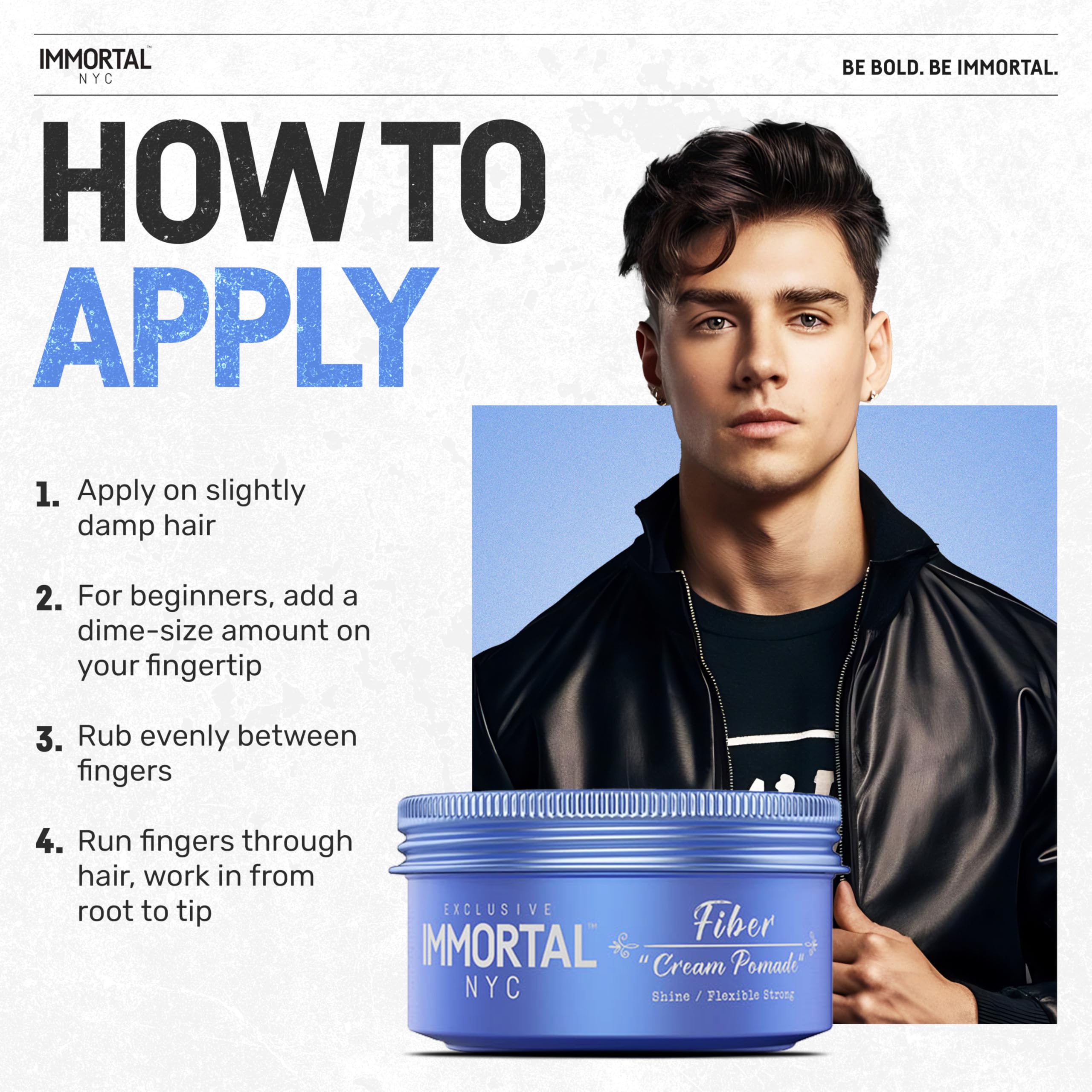 Immortal NYC Fiber Cream Pomade – Flexible Hold, Low Shine, Water-Based Hair Styling for Men