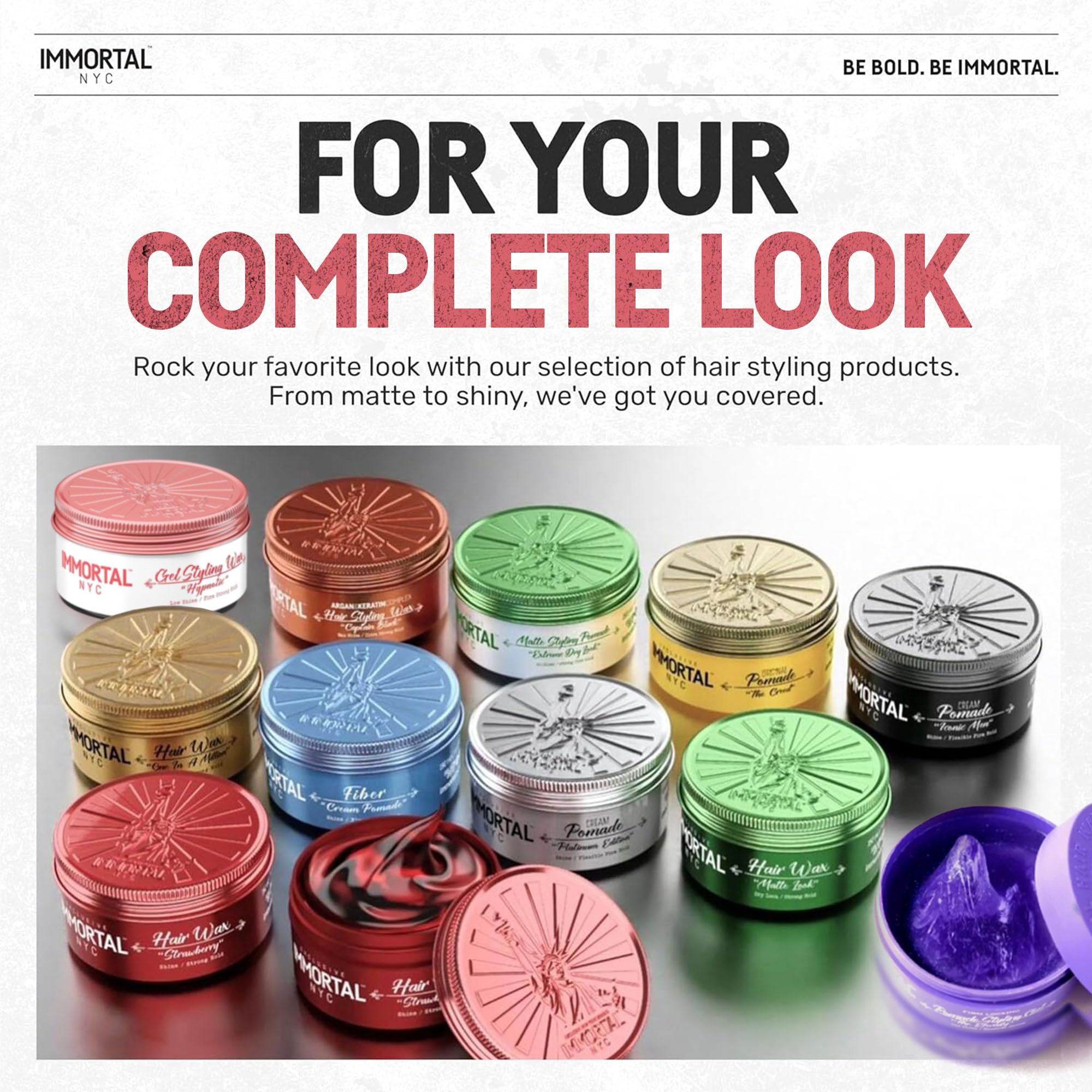 Immortal NYC Hair Gel Styling Wax Hypnotic — Maximum Hold, Low Shine, All-Natural Water-Based Pomade