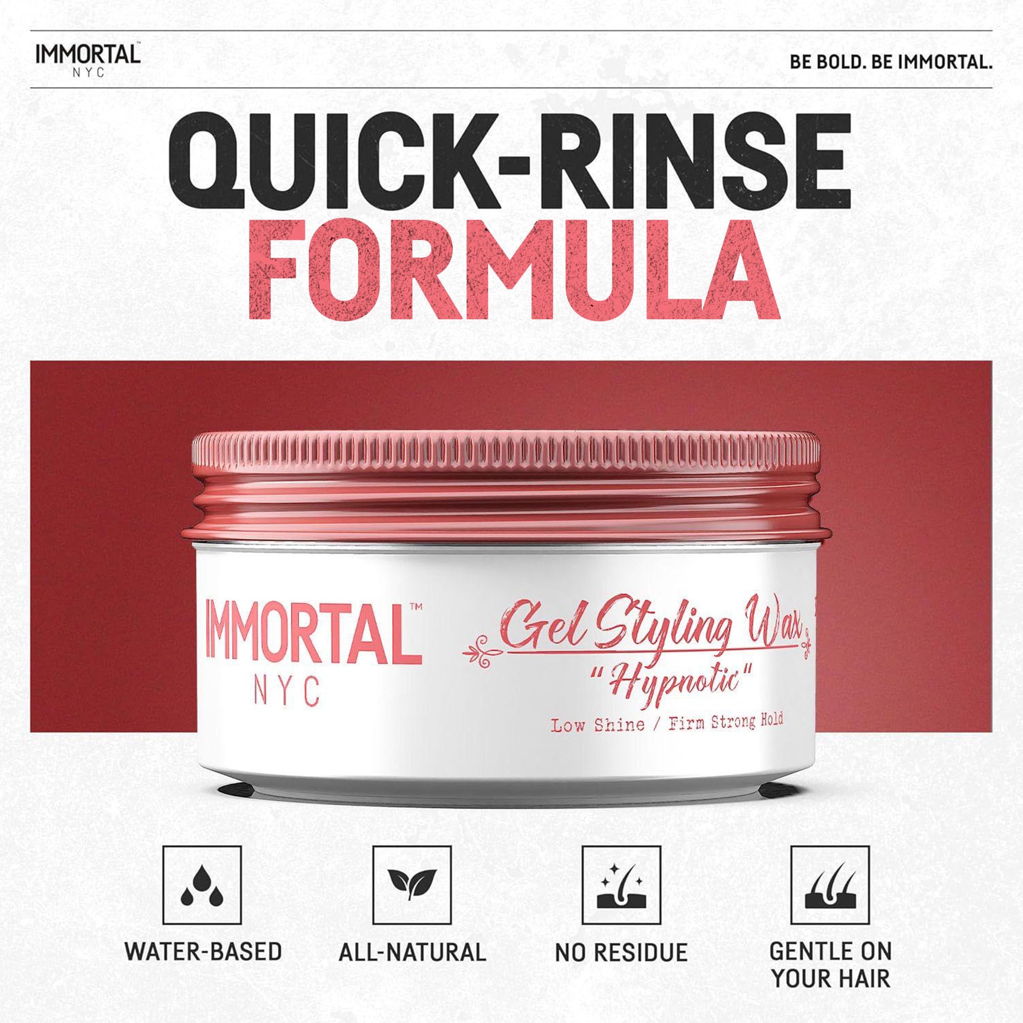 Immortal NYC Hair Gel Styling Wax Hypnotic — Maximum Hold, Low Shine, All-Natural Water-Based Pomade