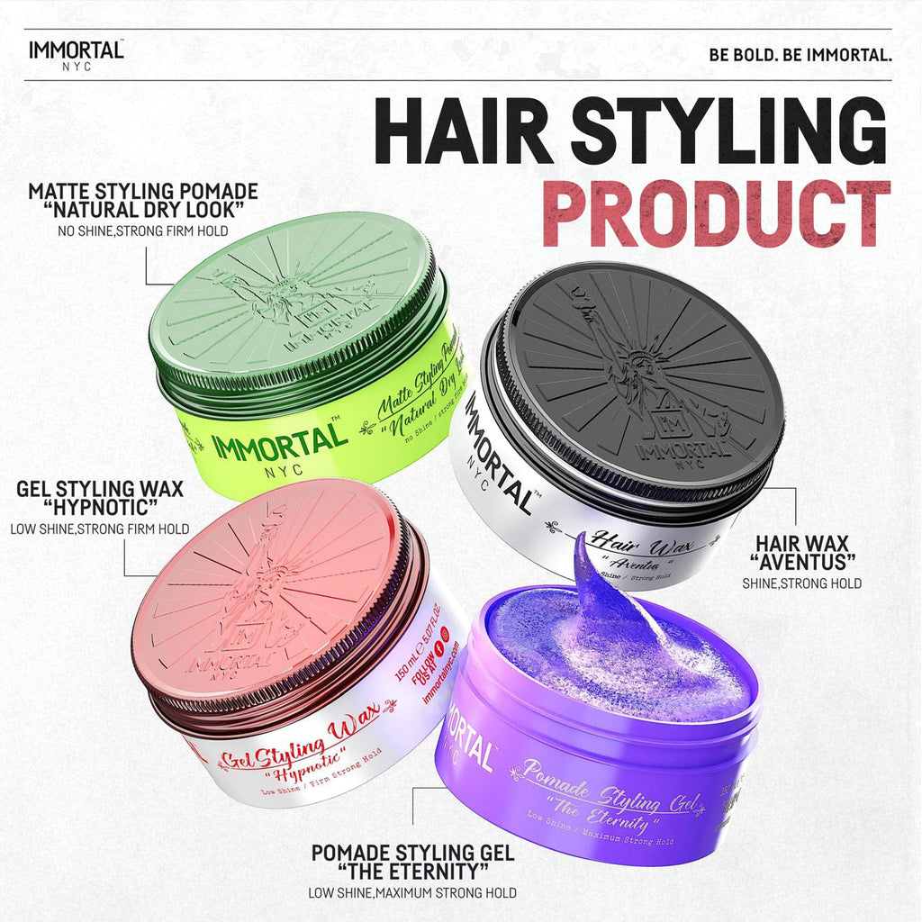 Immortal NYC Hair Gel Styling Wax Hypnotic — Maximum Hold, Low Shine, All-Natural Water-Based Pomade