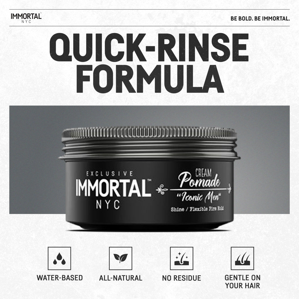 Immortal NYC Iconic Man Cream Pomade | Flexible Medium Hold, Low Shine, All-Natural, Water-Based