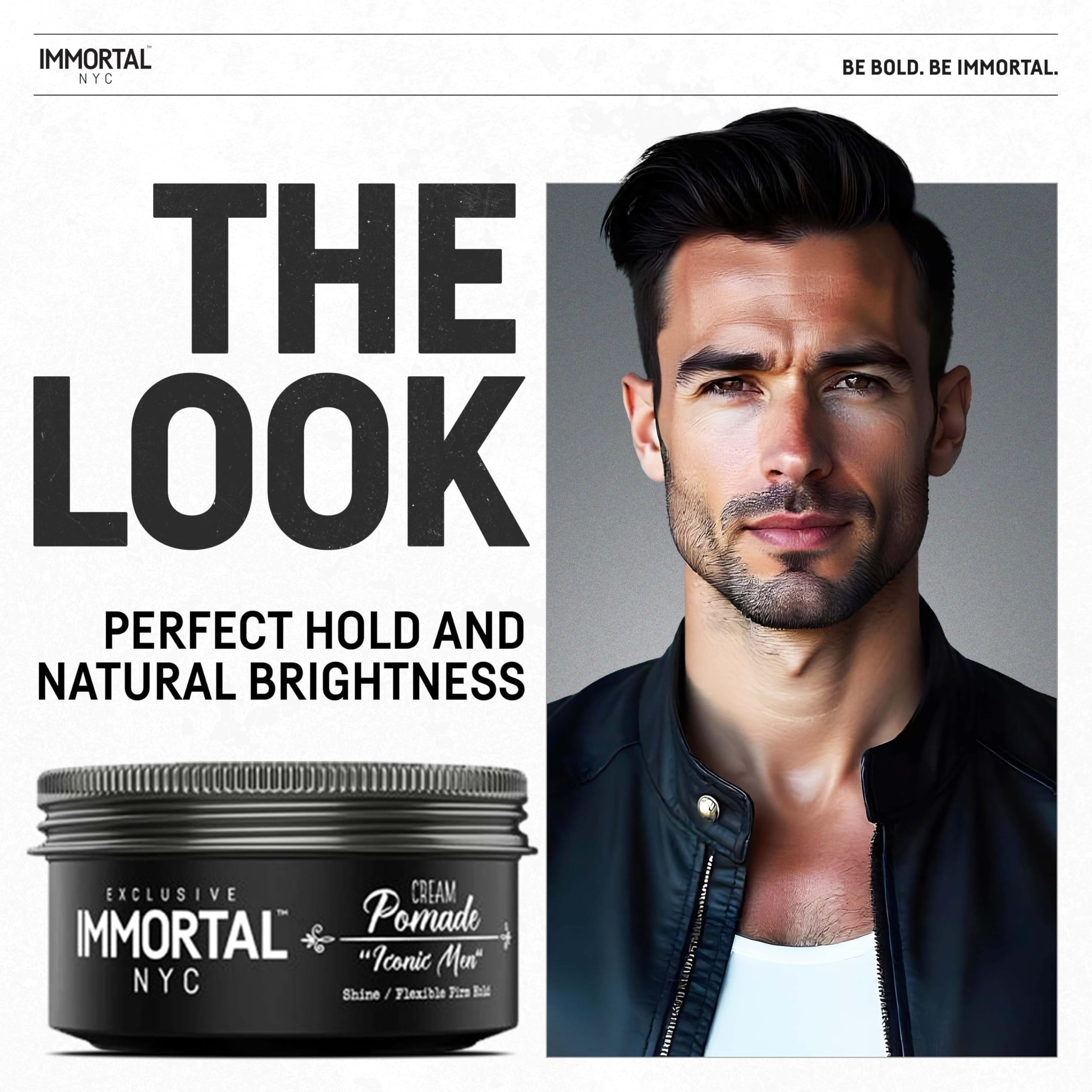 Immortal NYC Iconic Man Cream Pomade | Flexible Medium Hold, Low Shine, All-Natural, Water-Based