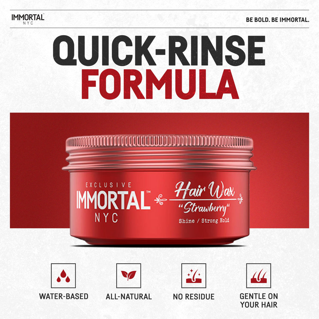 Immortal NYC Strawberry Hair Wax — 8/9 Hold, Maximum Shine | Water-Based, No Residue