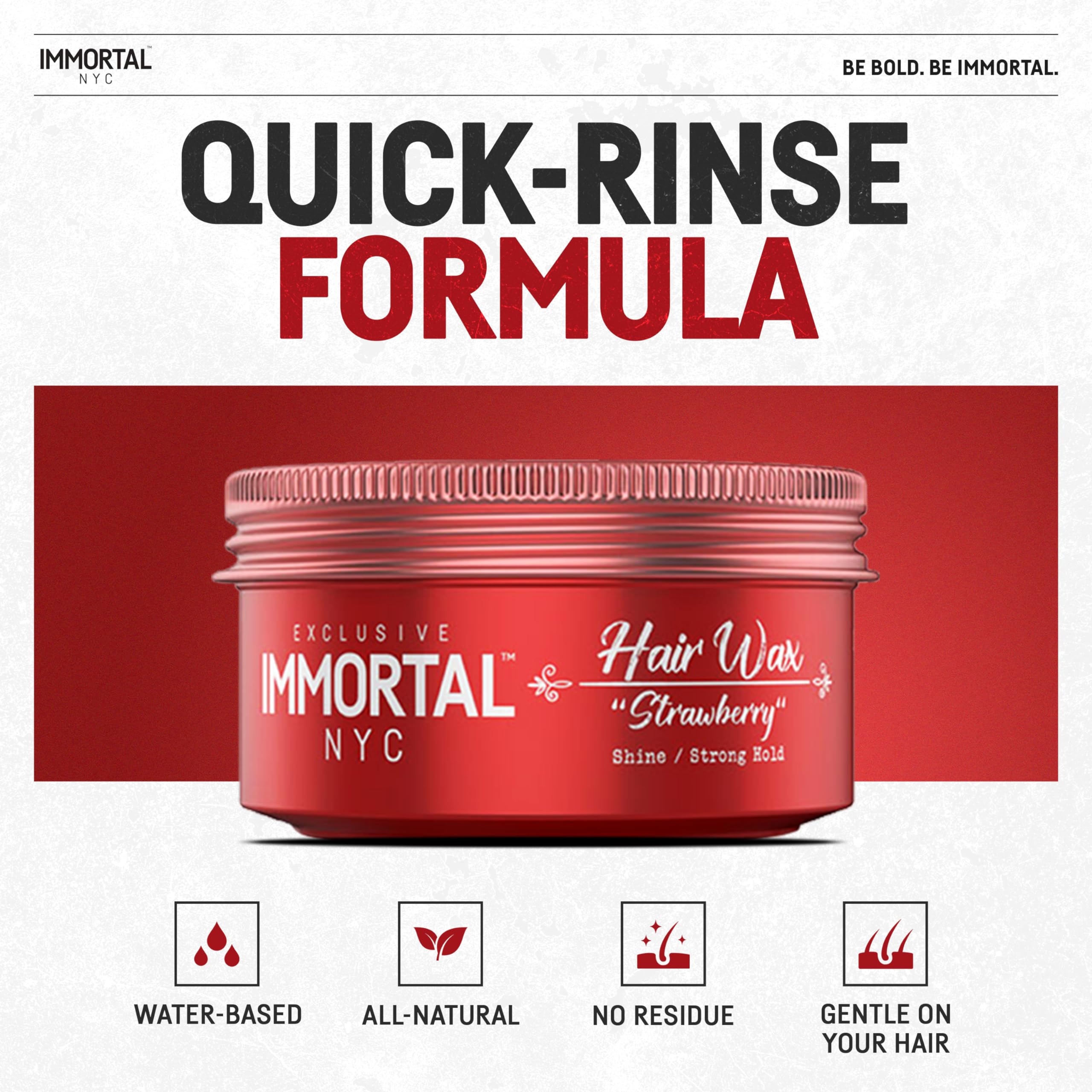 Immortal NYC Strawberry Hair Wax — 8/9 Hold, Maximum Shine | Water-Based, No Residue