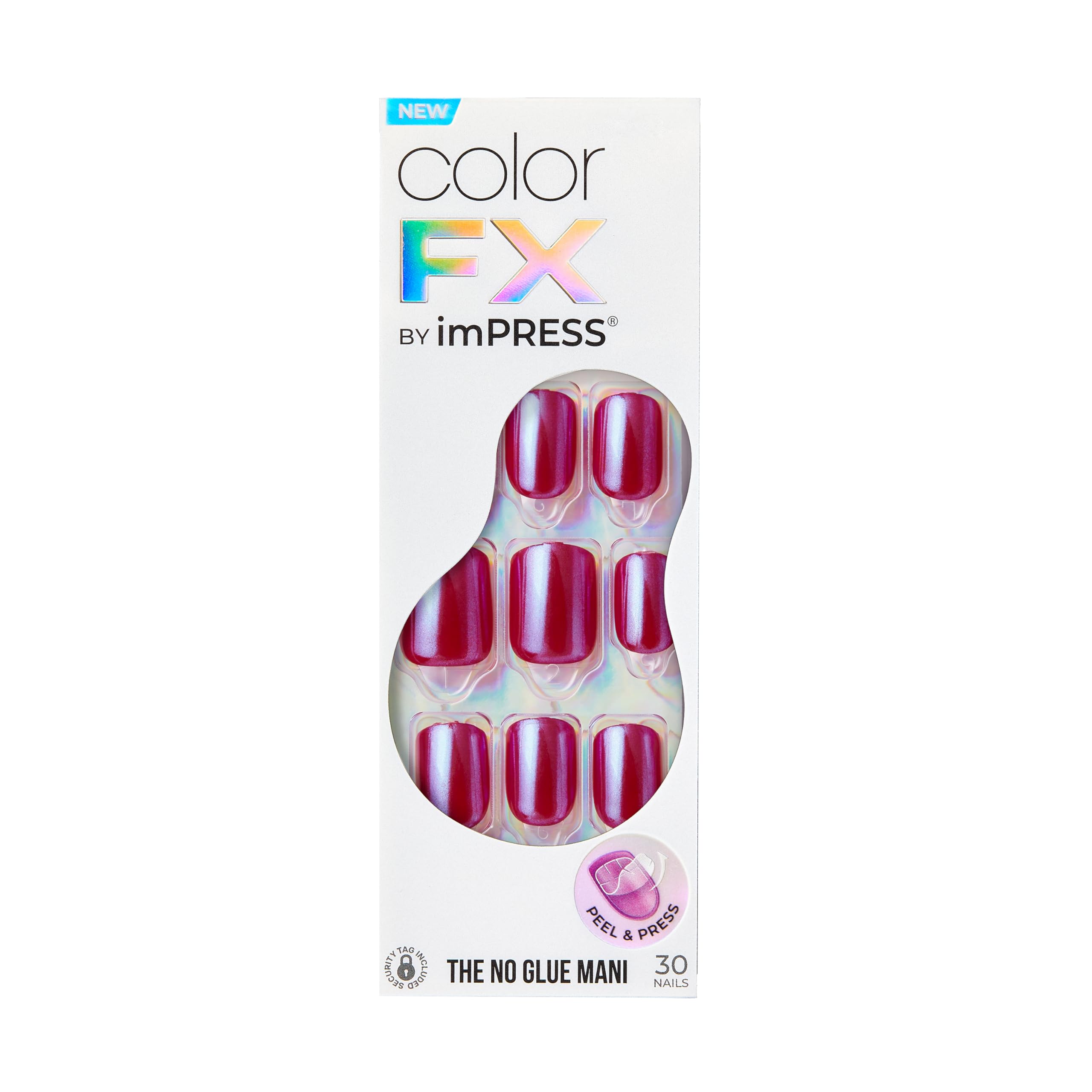 imPRESS No Glue Mani Color FX This City – Dark Red, Short Squoval Nails Kit