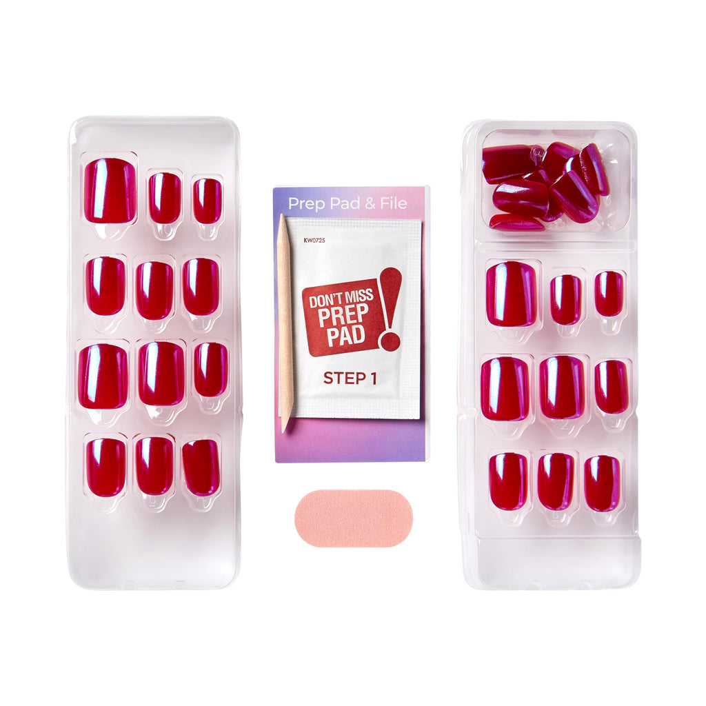 imPRESS No Glue Mani Color FX This City – Dark Red, Short Squoval Nails Kit