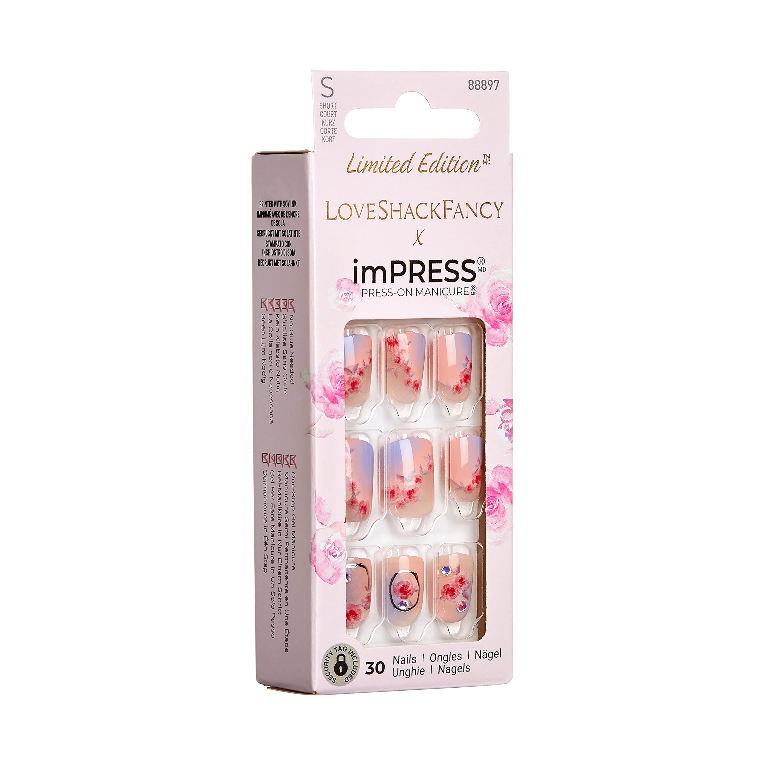KISS imPRESS x LoveShackFancy Limited Edition: Sunkissed Peach Short Square Nails with Prep Pad & Tools