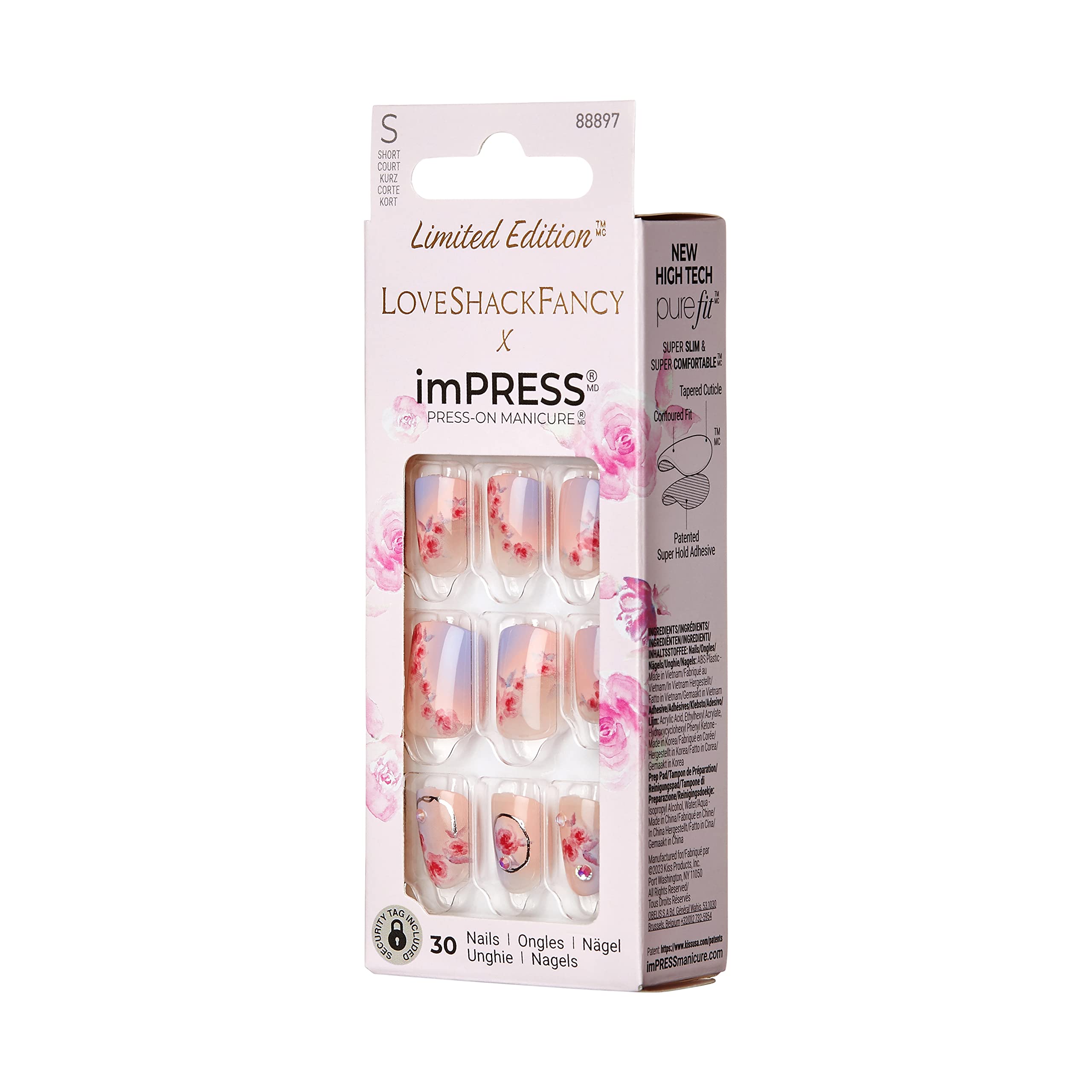 KISS imPRESS x LoveShackFancy Limited Edition: Sunkissed Peach Short Square Nails with Prep Pad & Tools