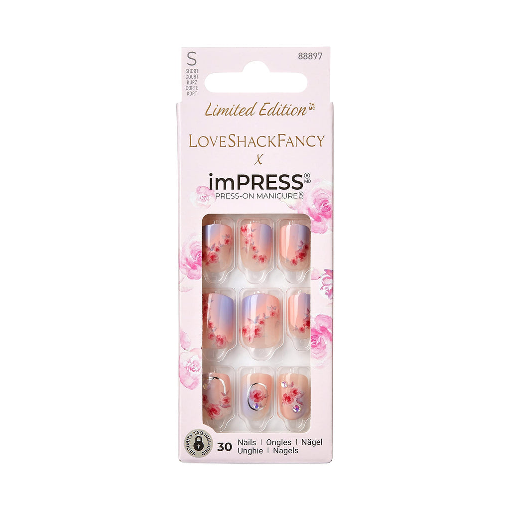 KISS imPRESS x LoveShackFancy Limited Edition: Sunkissed Peach Short Square Nails with Prep Pad & Tools