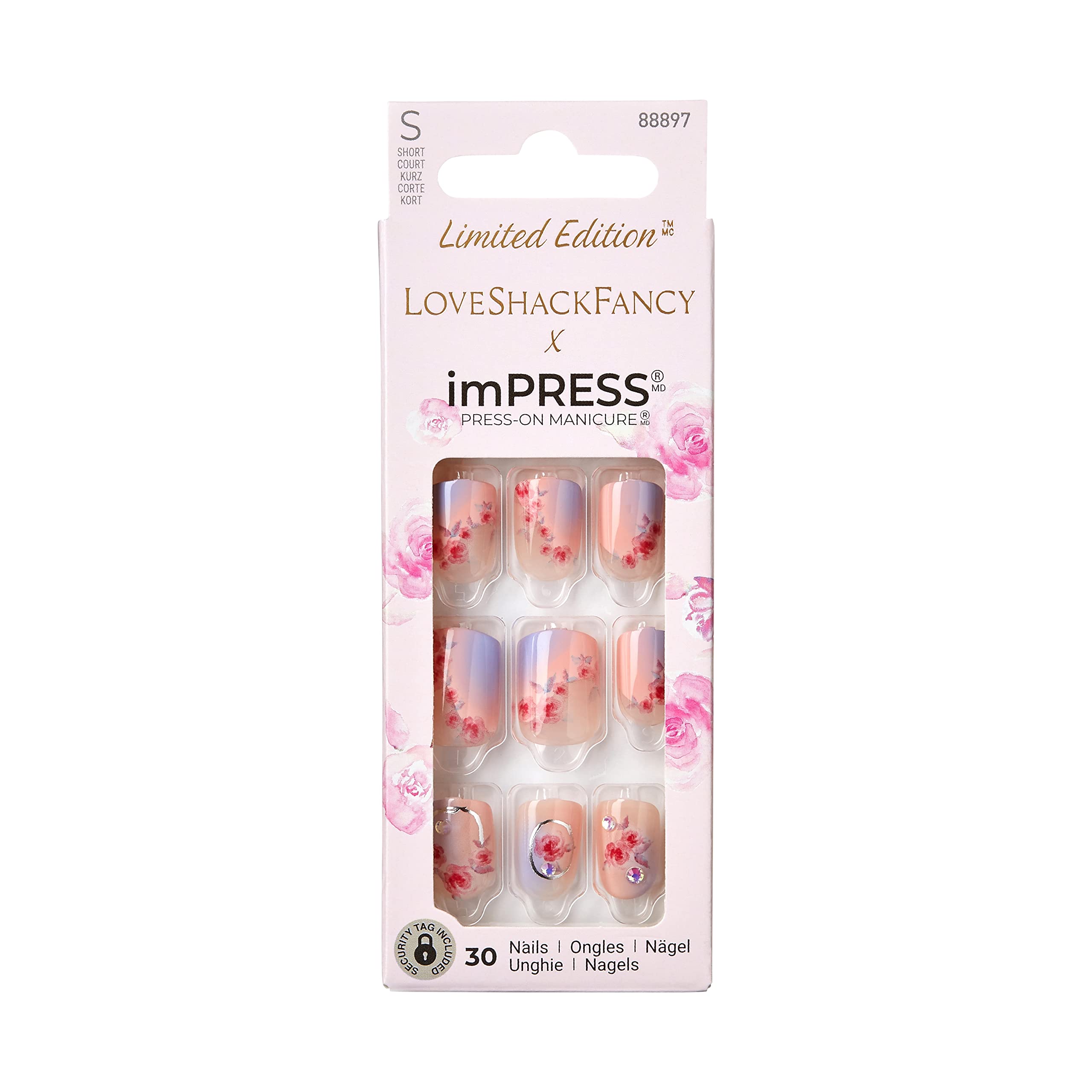 KISS imPRESS x LoveShackFancy Limited Edition: Sunkissed Peach Short Square Nails with Prep Pad & Tools