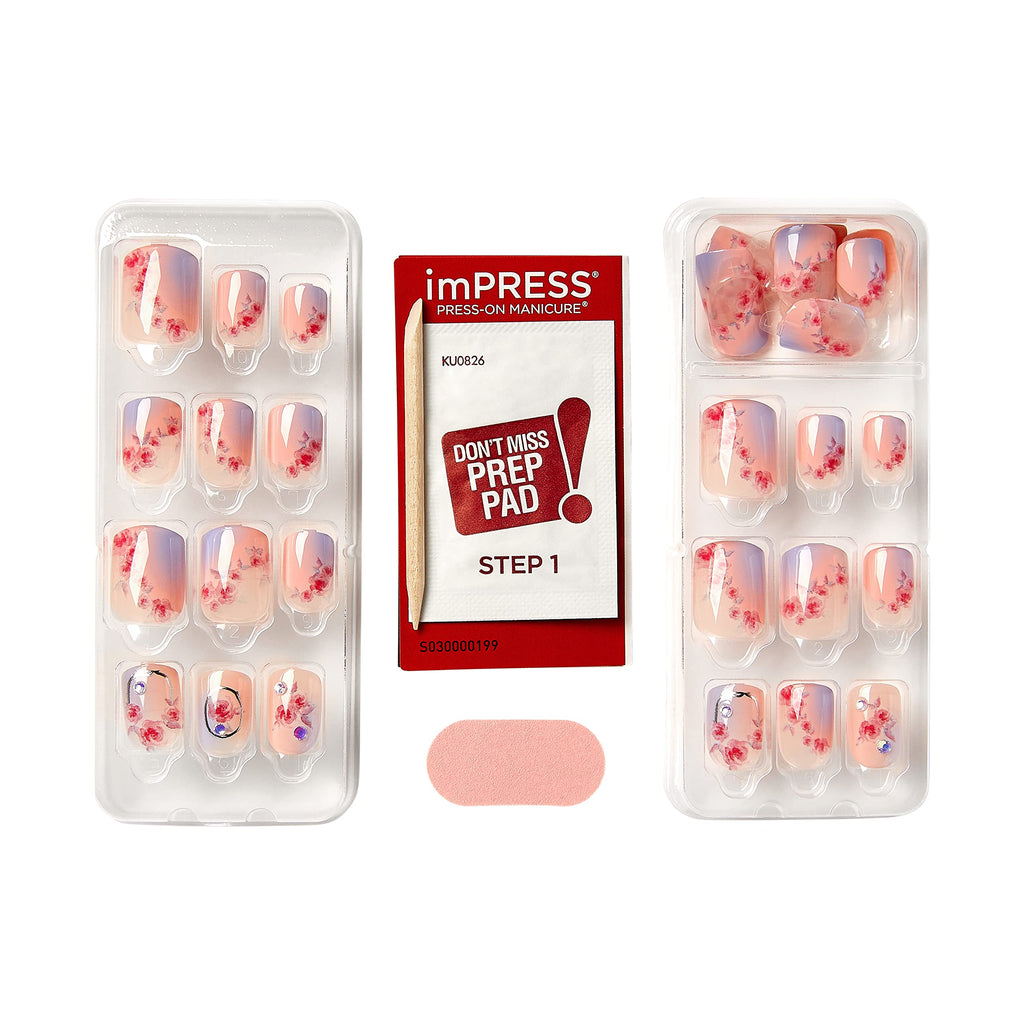 KISS imPRESS x LoveShackFancy Limited Edition: Sunkissed Peach Short Square Nails with Prep Pad & Tools