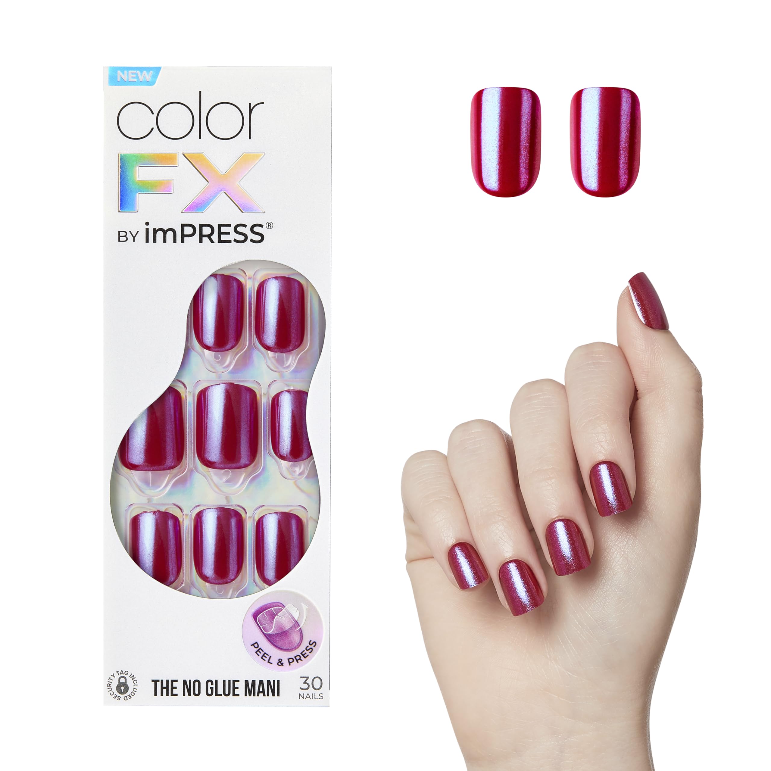 imPRESS No Glue Mani Color FX This City – Dark Red, Short Squoval Nails Kit