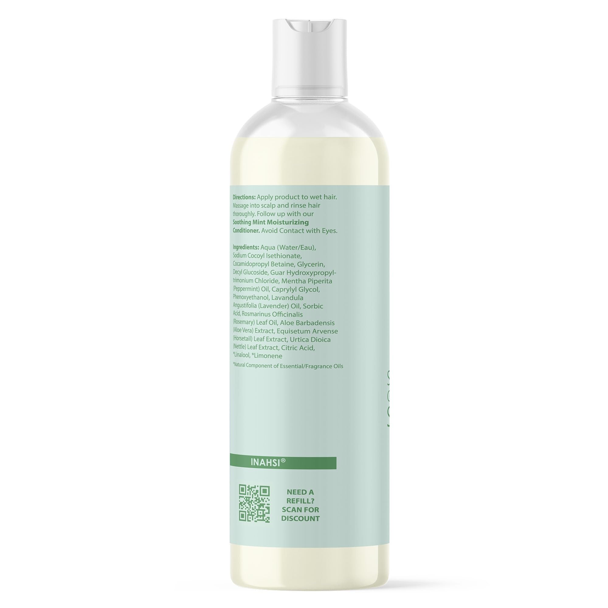 Inahsi Soothing Mint Gentle Cleansing Shampoo – Curl-Friendly, Sulfate-Free, USA Made 12 oz