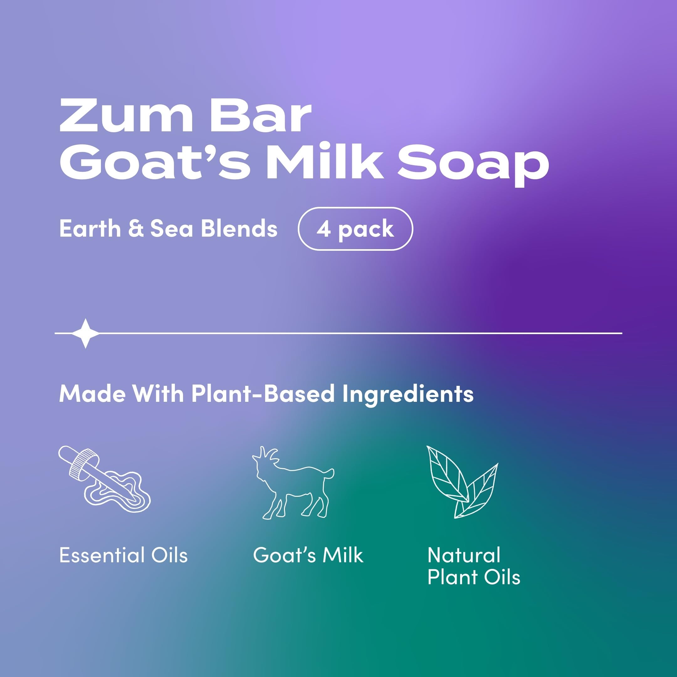 Indigo Wild Zum Goat Milk Soap Bar – 3 oz, Essential Oils, Earth & Sea Blends (4 Pack)