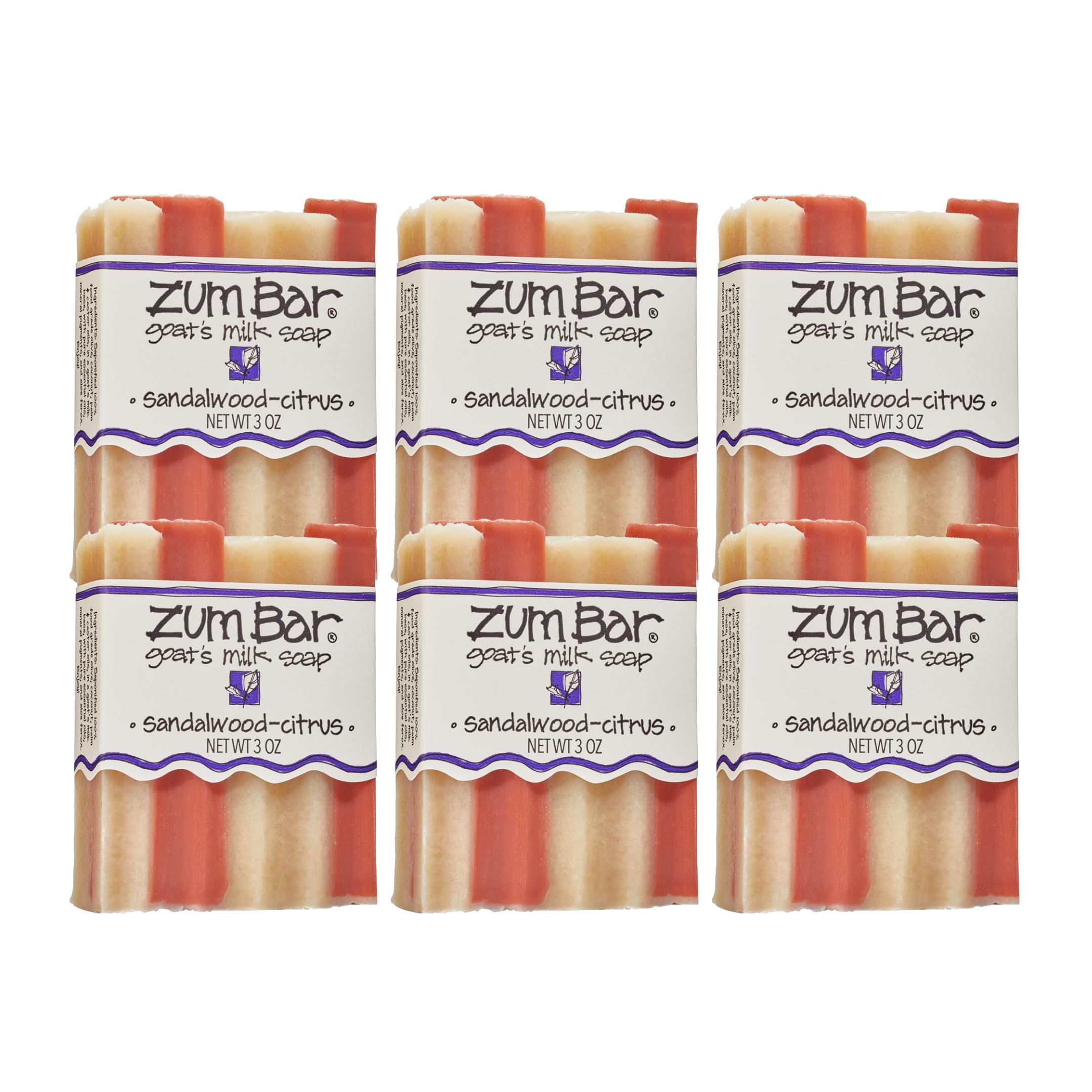 Indigo Wild Zum Goat Milk Soap Bar – Sandalwood-Citrus, 3 oz, 6 Pack | Hand & Body Soap