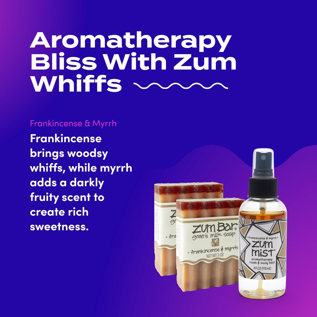 Zum Indigo Wild Bundle: Goat Milk Soap Bars (2x 3 oz) + Zum Mist (4 fl oz) – Frankincense & Myrrh Scent