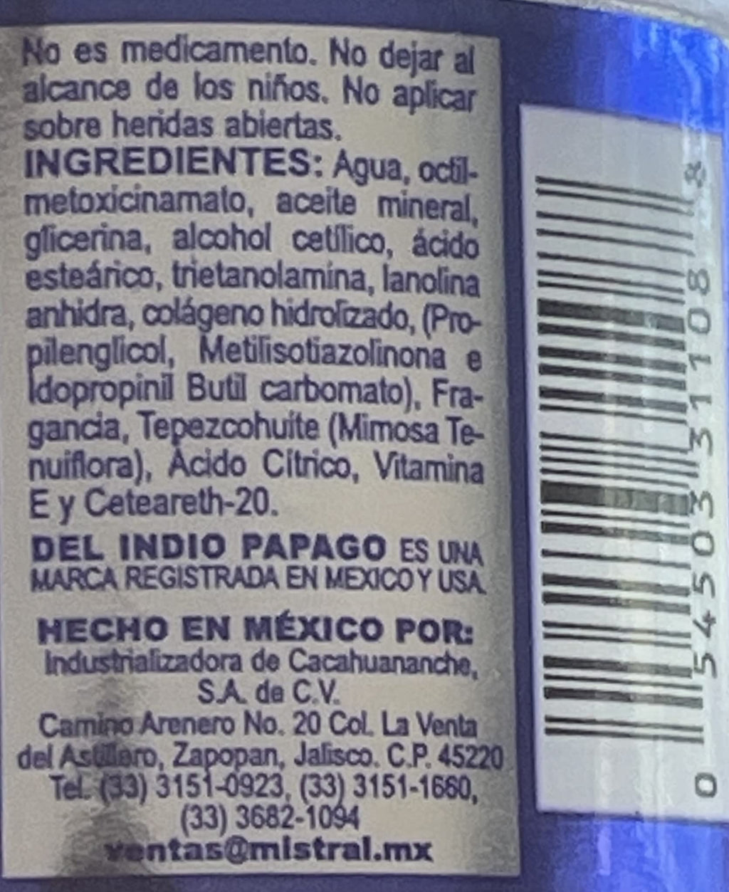 Indio Papago Tepezcohuite Skin Cream SPF-15 | Collagen & Vitamin E, 120g
