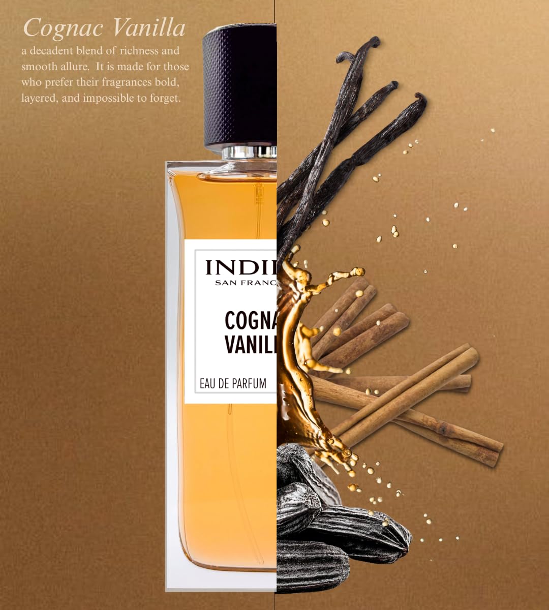 INDIRA SAN FRANCISCO Cognac Vanilla – Unisex Eau de Parfum, Warm Gourmand, 100 ml