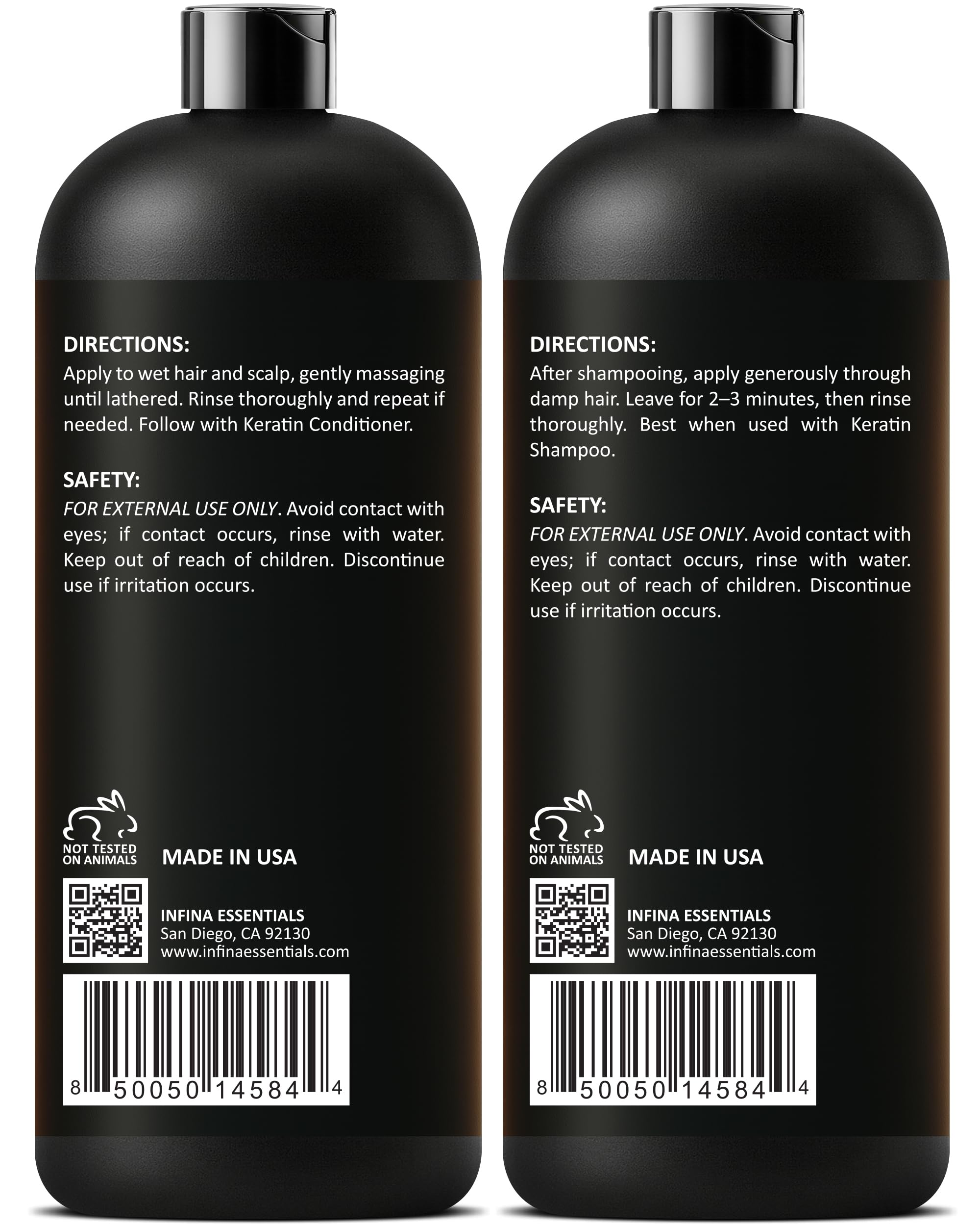 INFINA ESSENTIALS Keratin Shampoo & Conditioner Set – 16 fl oz Each | Batana Oil & Bamboo Extract