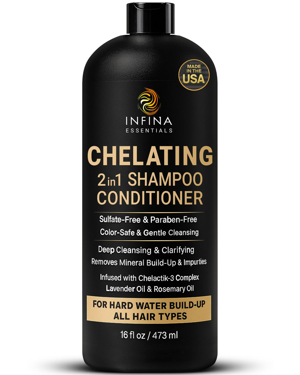 INFINA ESSENTIALS Hard Water Shampoo & Conditioner – 2-in-1 Chelating Cleanser for Mineral Buildup (Sulfate-Free, Color Safe) – 16 fl oz
