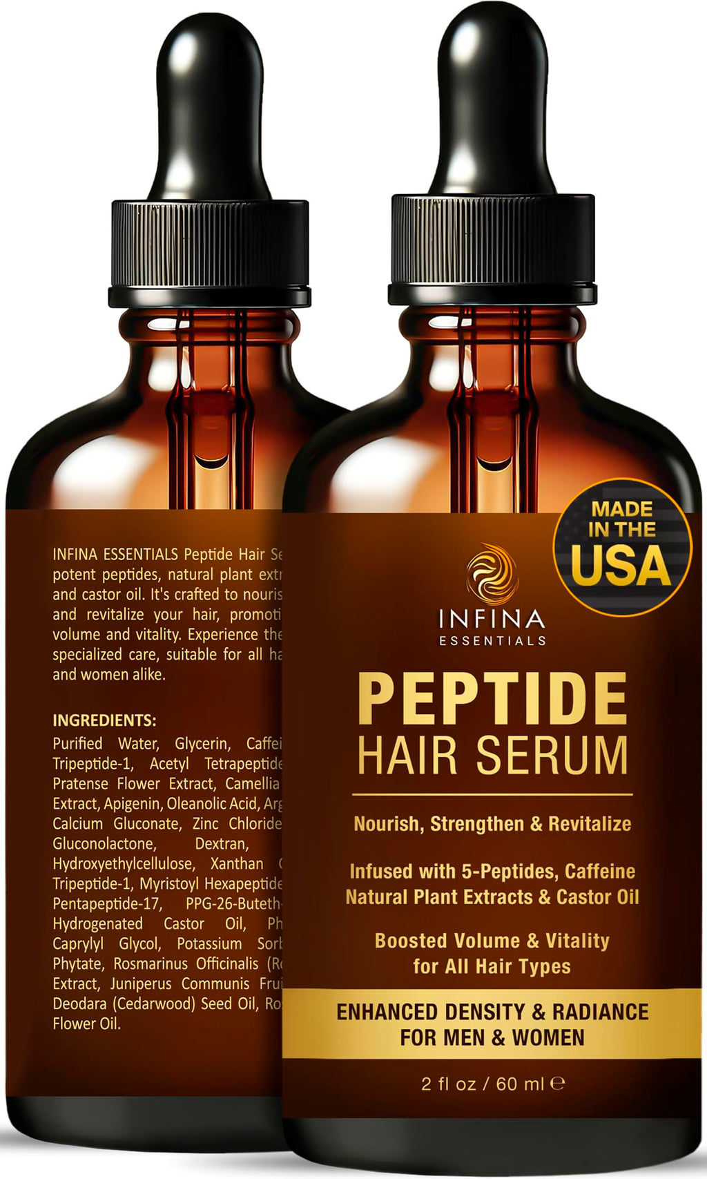 INFINA ESSENTIALS Peptide Hair Serum for Growth – Copper Peptides, Caffeine, 2 fl oz