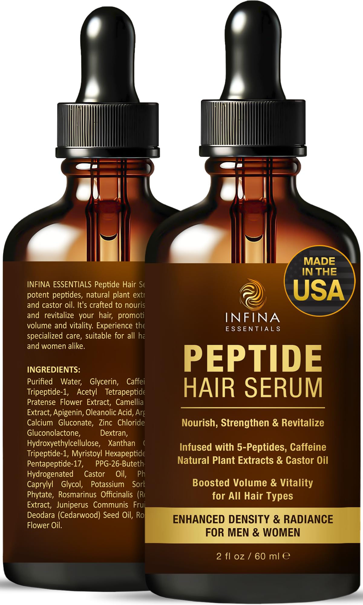 INFINA ESSENTIALS Peptide Hair Serum for Growth – Copper Peptides, Caffeine, 2 fl oz