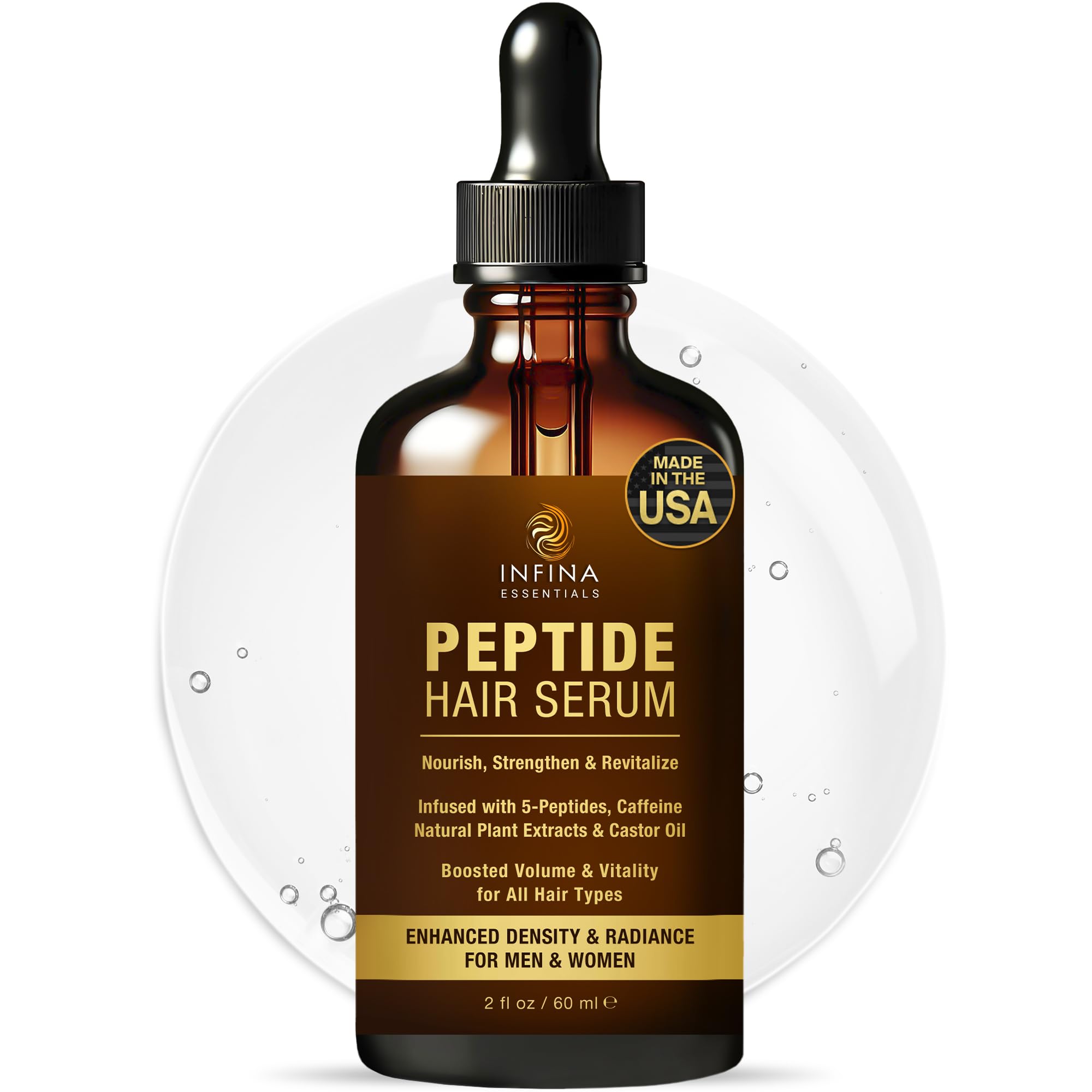 INFINA ESSENTIALS Peptide Hair Serum for Growth – Copper Peptides, Caffeine, 2 fl oz