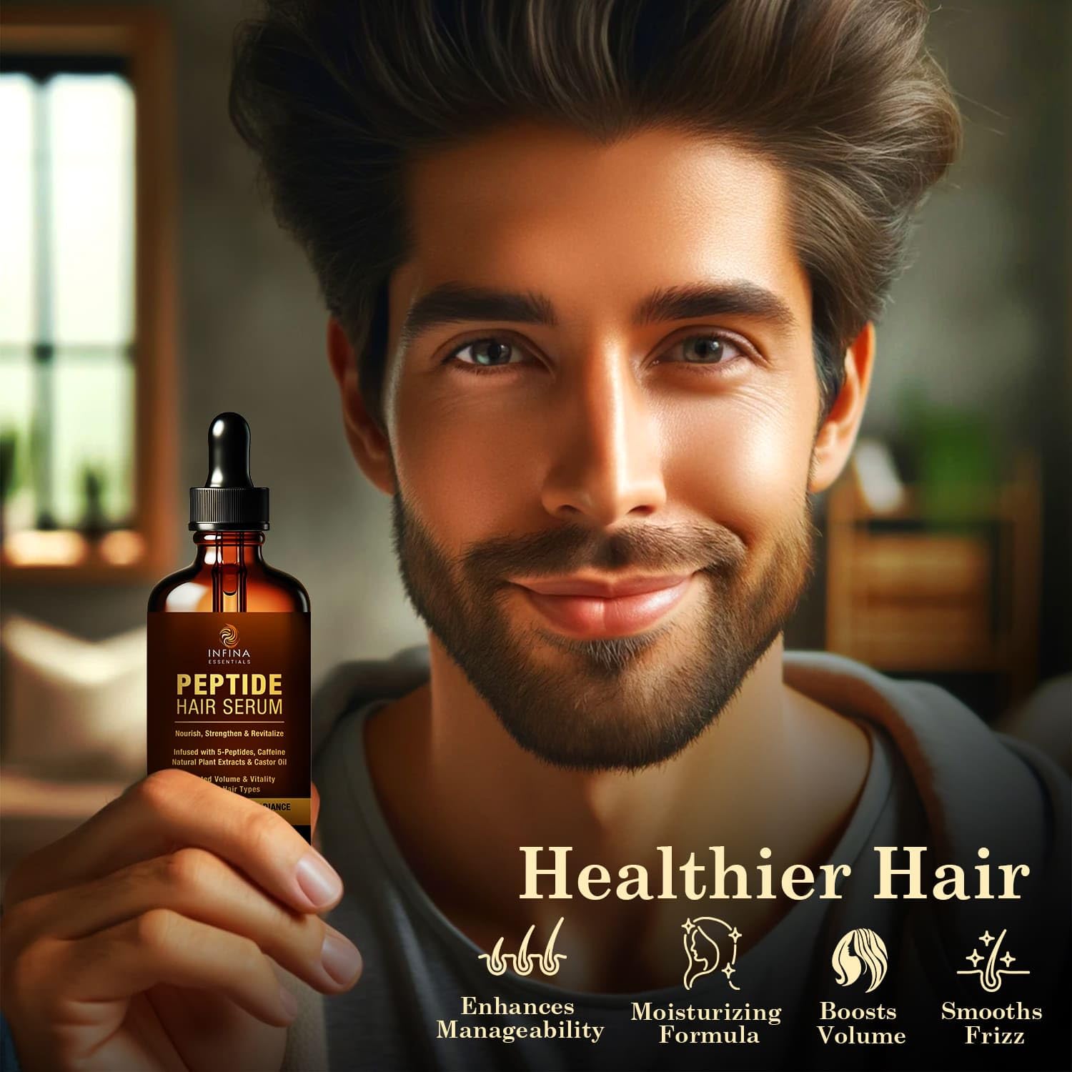 INFINA ESSENTIALS Peptide Hair Serum for Growth – Copper Peptides, Caffeine, 2 fl oz