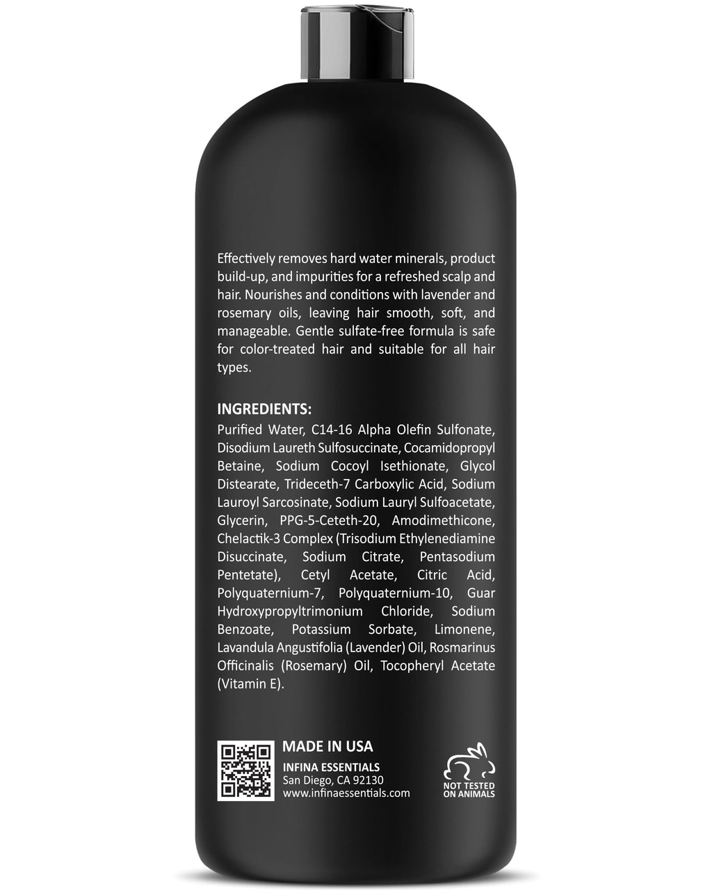 INFINA ESSENTIALS Hard Water Shampoo & Conditioner – 2-in-1 Chelating Cleanser for Mineral Buildup (Sulfate-Free, Color Safe) – 16 fl oz