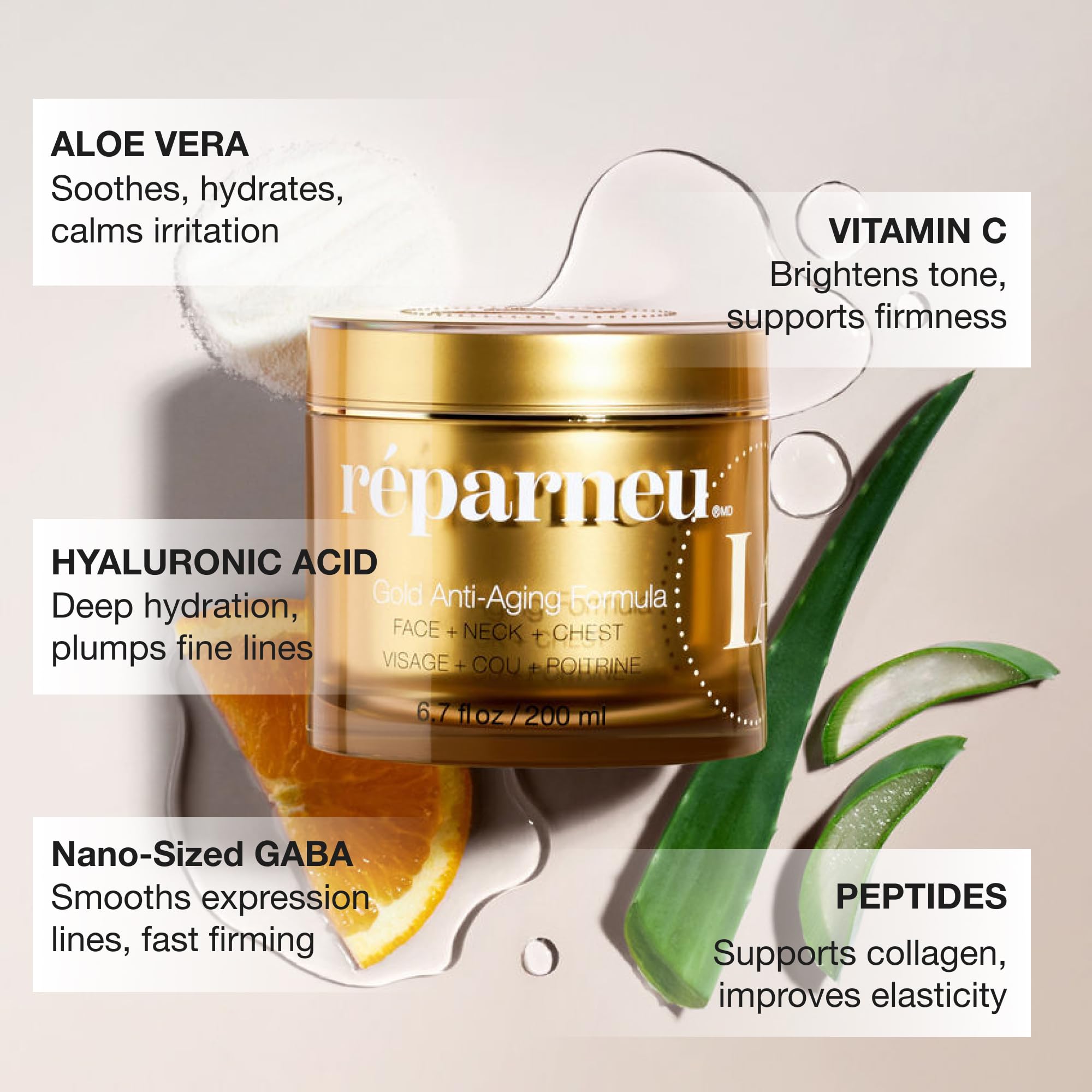 InfiniteAloe reparneu Gold Anti-Aging Formula – Neck Firming, Face Tightening