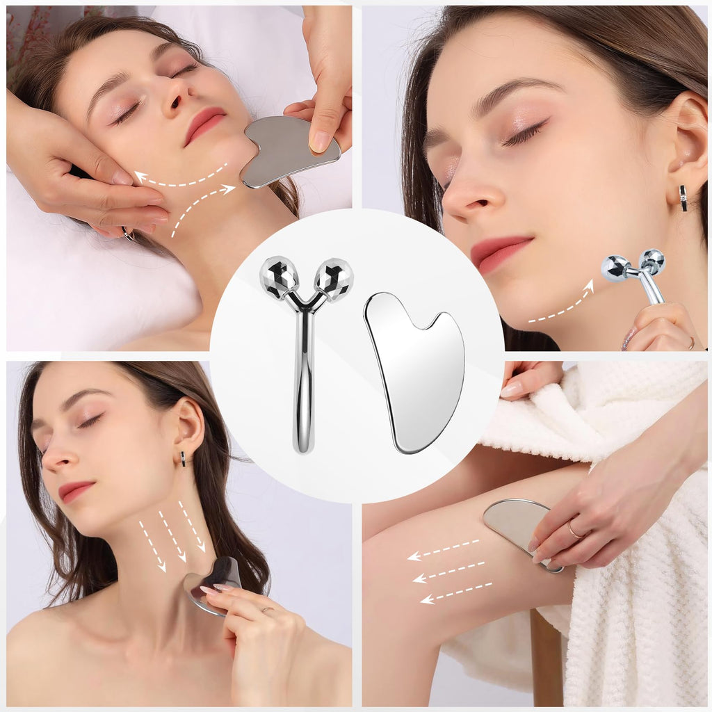 InfiniteRelax Face Massager – Metal Roller & Gua Sha Tool for Spa-Like Skincare
