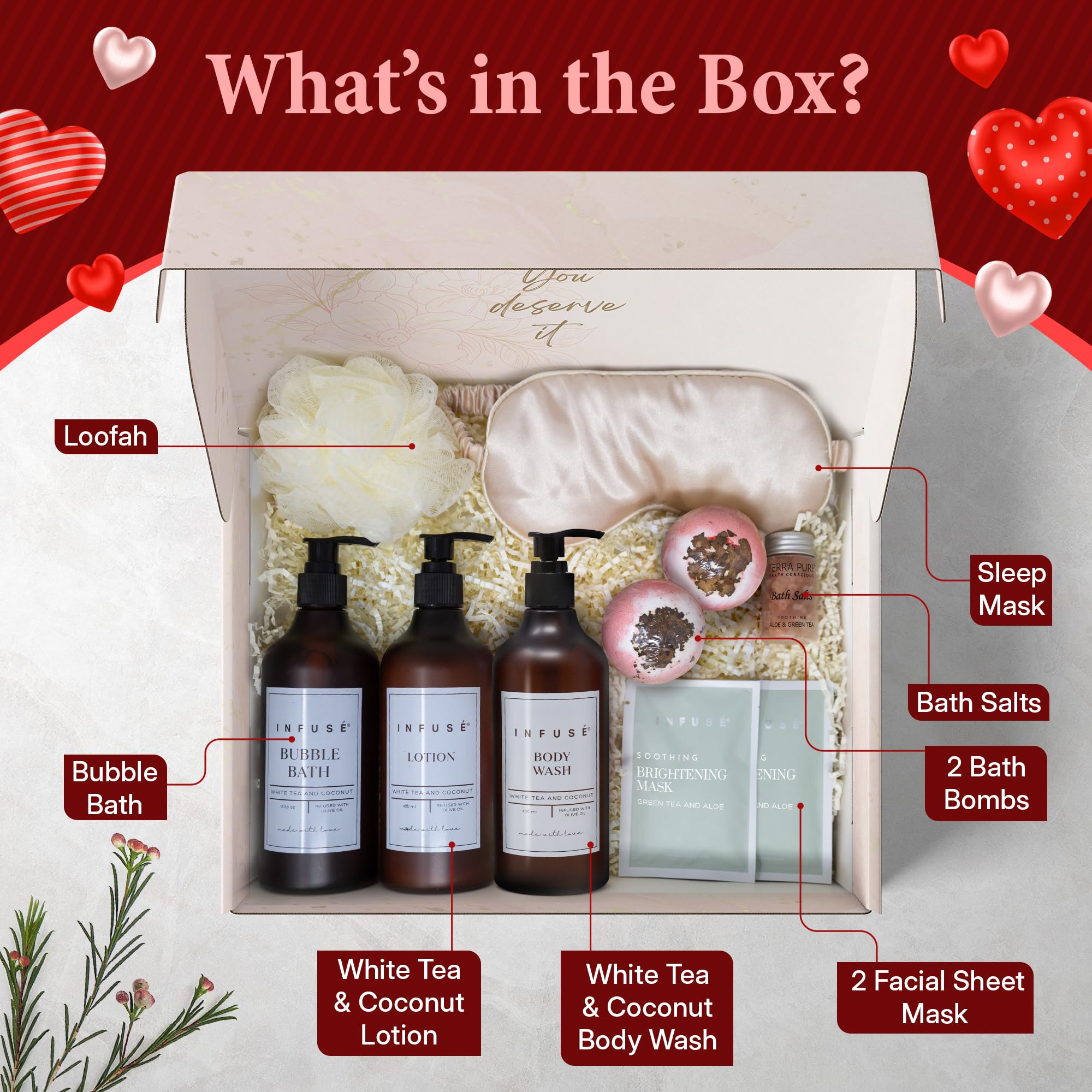 INFUSÉ 10-Piece Spa Gift Box for Women | Eye Mask, Bath Bombs, Face Masks & More