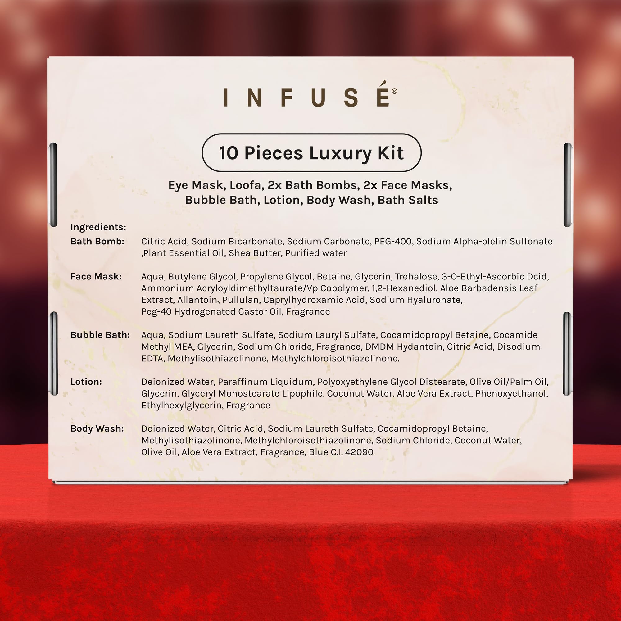 INFUSÉ 10-Piece Spa Gift Box for Women | Eye Mask, Bath Bombs, Face Masks & More
