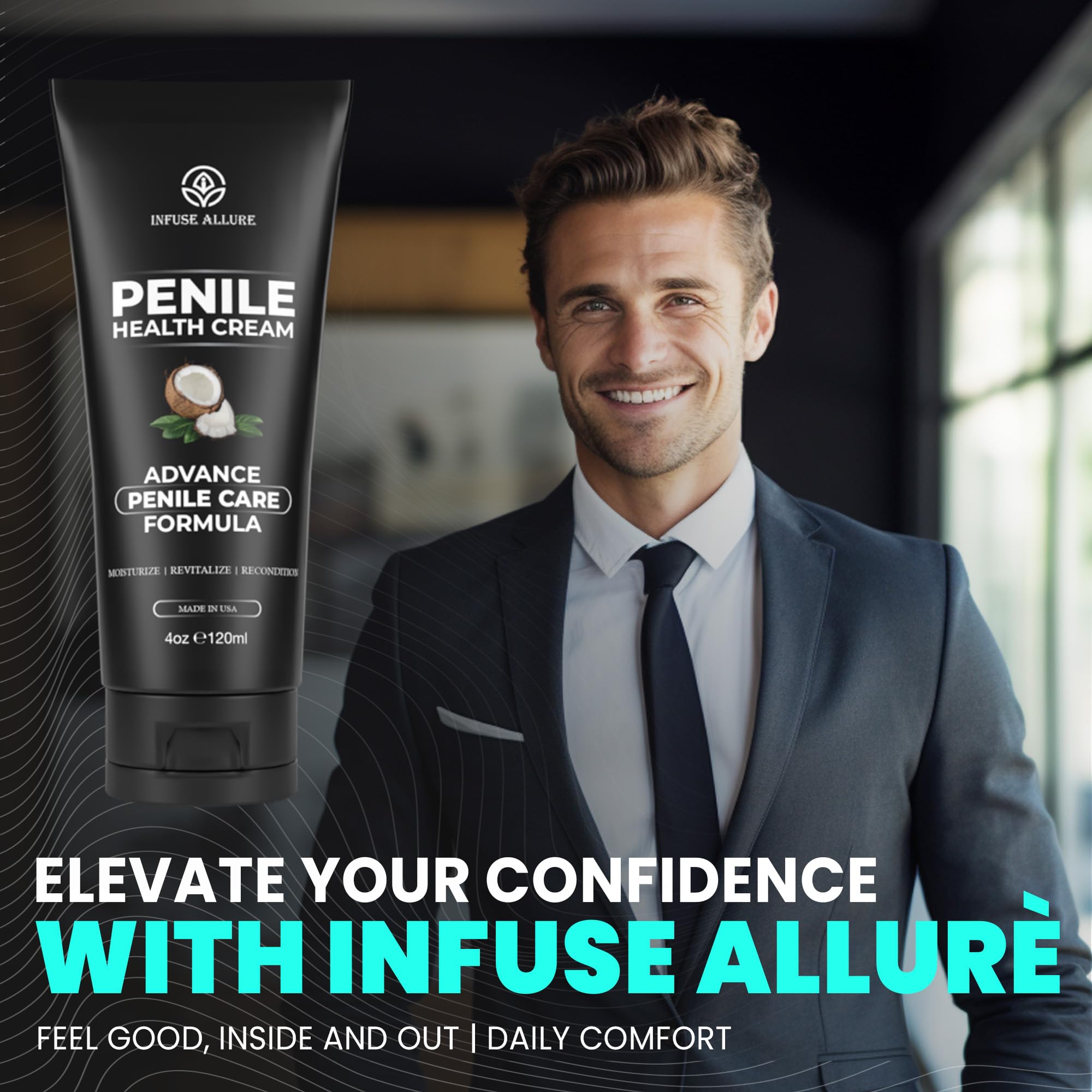 Infuse Allurè Happy Men’s Comfort Hydrating Cream – Daily Moisturizer, Non-Greasy, Vitamin-Enriched 4oz