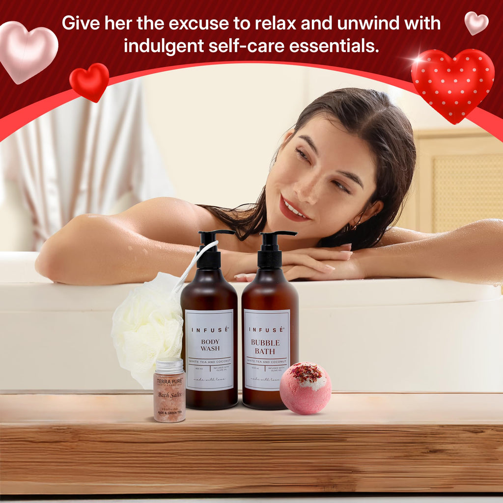 INFUSÉ 17-Piece Luxury Gift Set with Robe – White Tea & Coconut Bath Collection