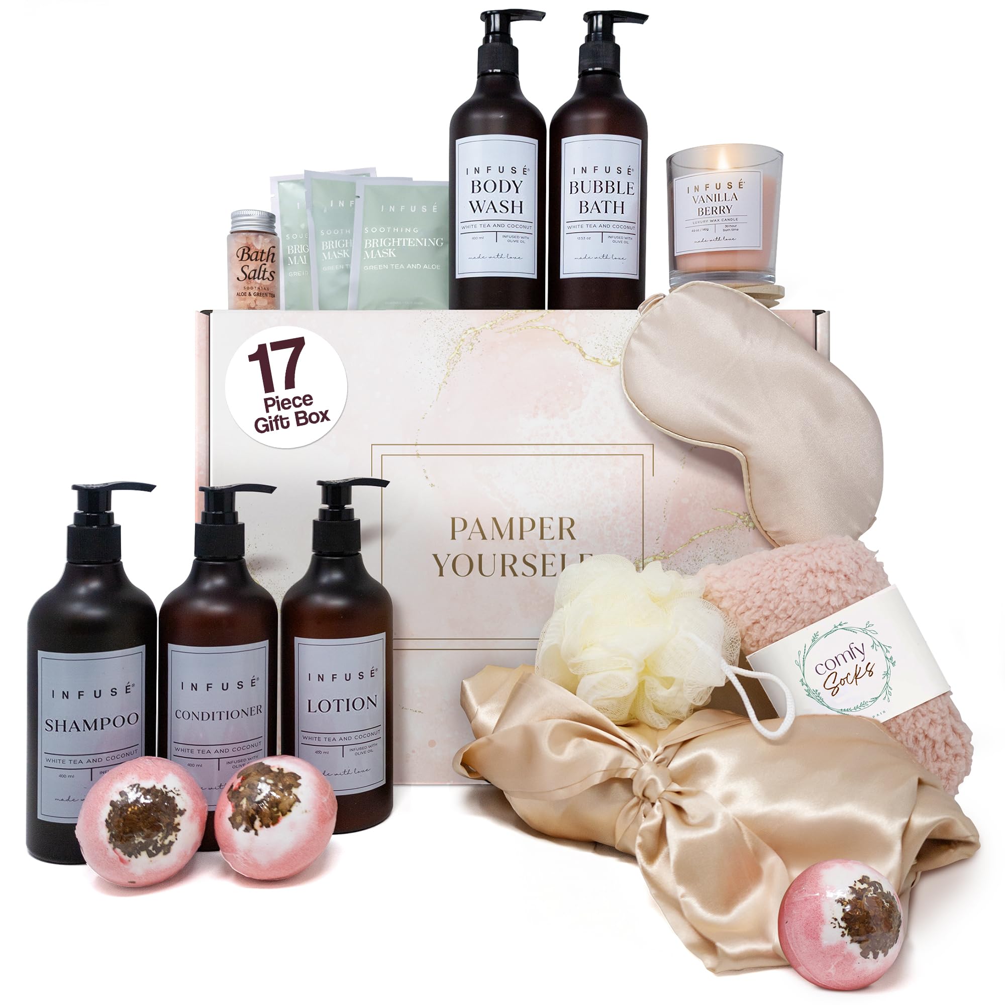INFUSÉ 17-Piece Luxury Gift Set with Robe – White Tea & Coconut Bath Collection