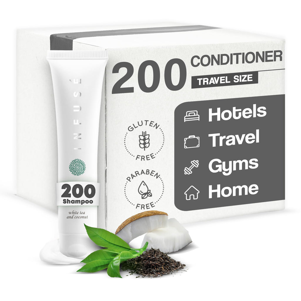 INFUSÉ Travel Size Hotel Conditioner – 200 Count, 1 oz Bottles for Hotels & Vacation Rentals
