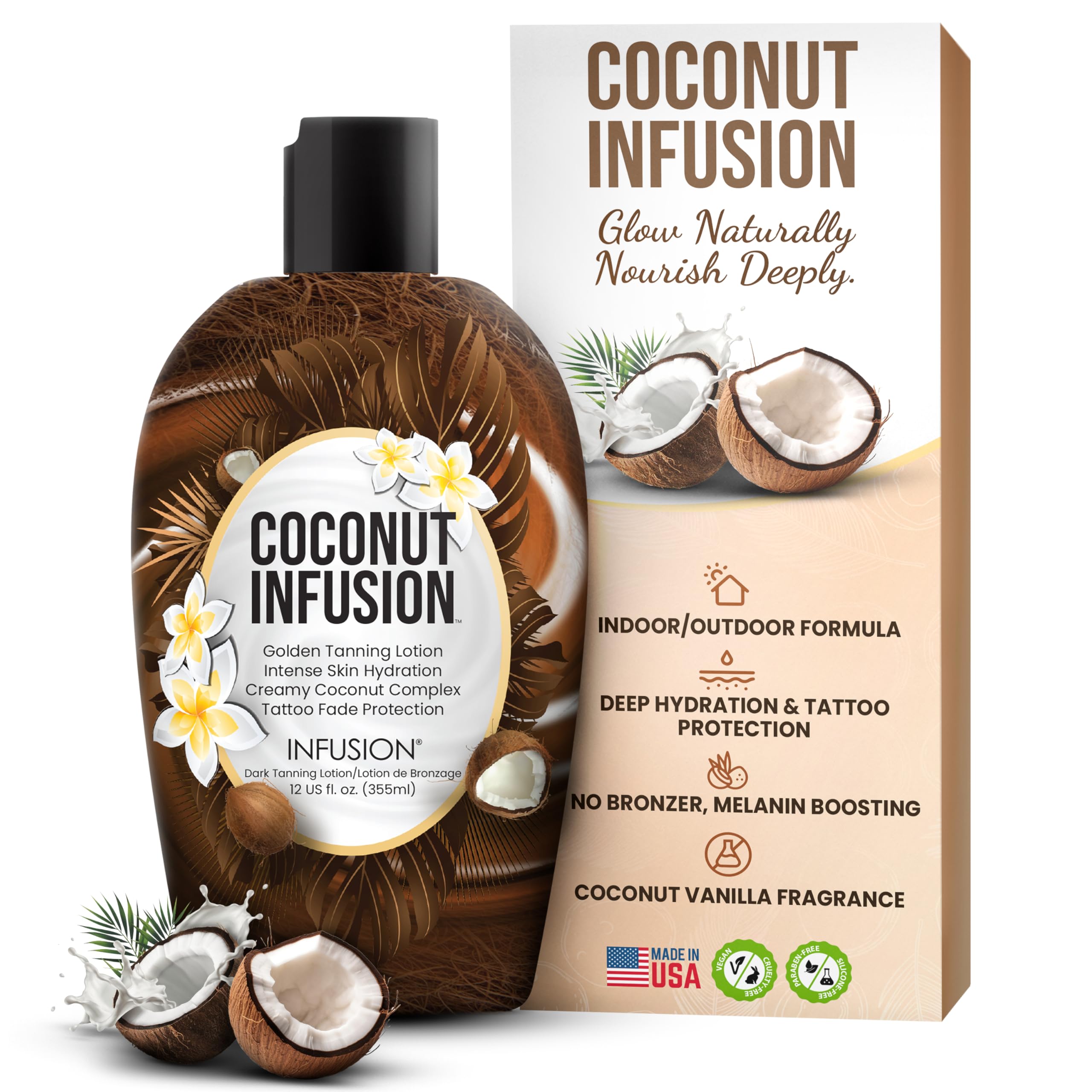 Infusion Coconut Infusion Tanning Lotion – Indoor & Outdoor Tan Accelerator, Hydrating, No Bronzer, Safe for Face, Body, and Tattoos