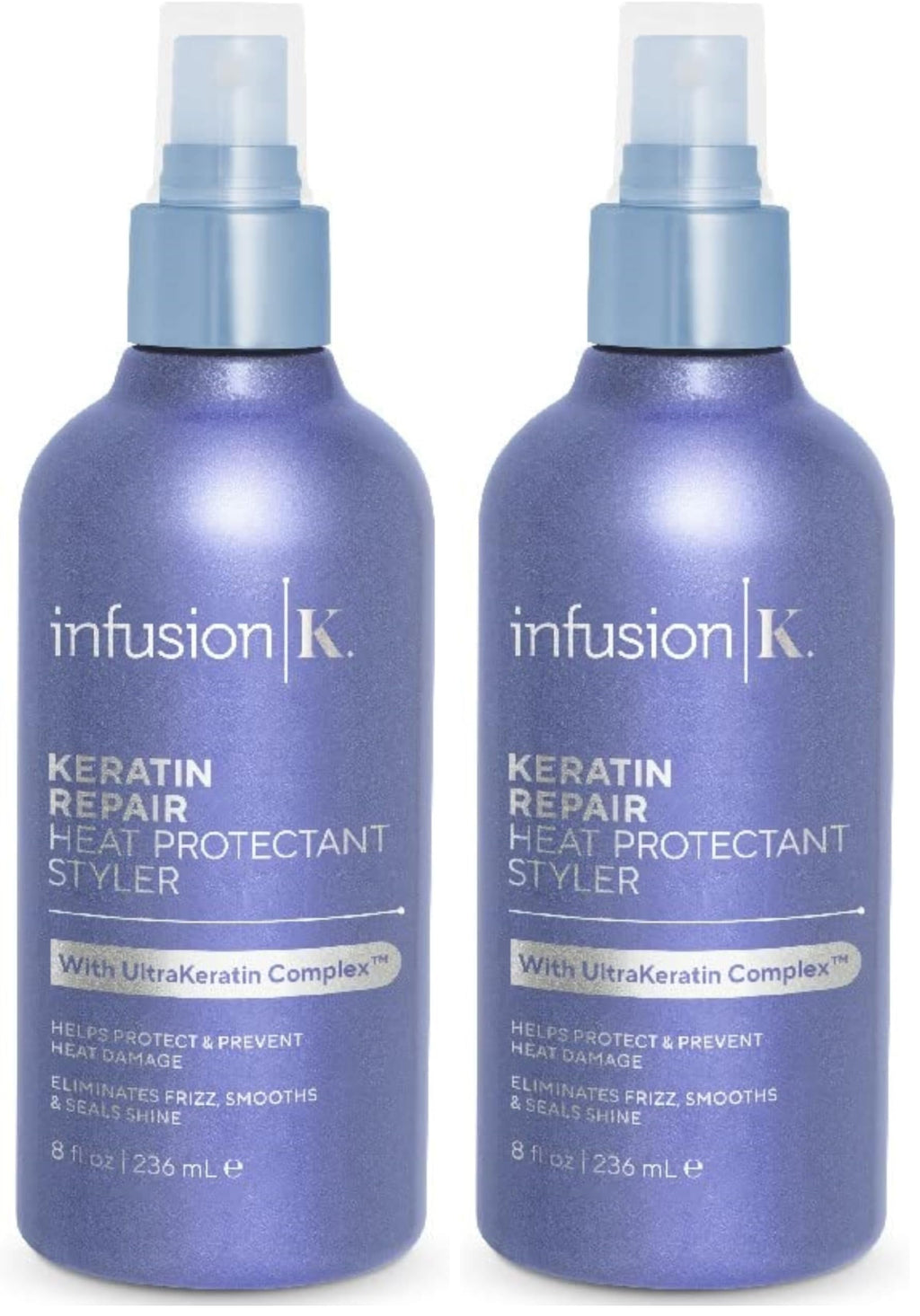 Infusion K Heat Protectant Styler with UltraKeratin Complex – Color Safe, USA Made (8 oz) Pack of 2