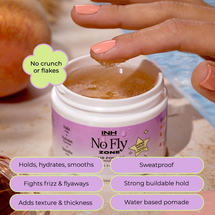 INH Hair Pomade for Flyaways – Water-Based, Strong Hold, Sweat-Proof | Glossy Finish, 2oz