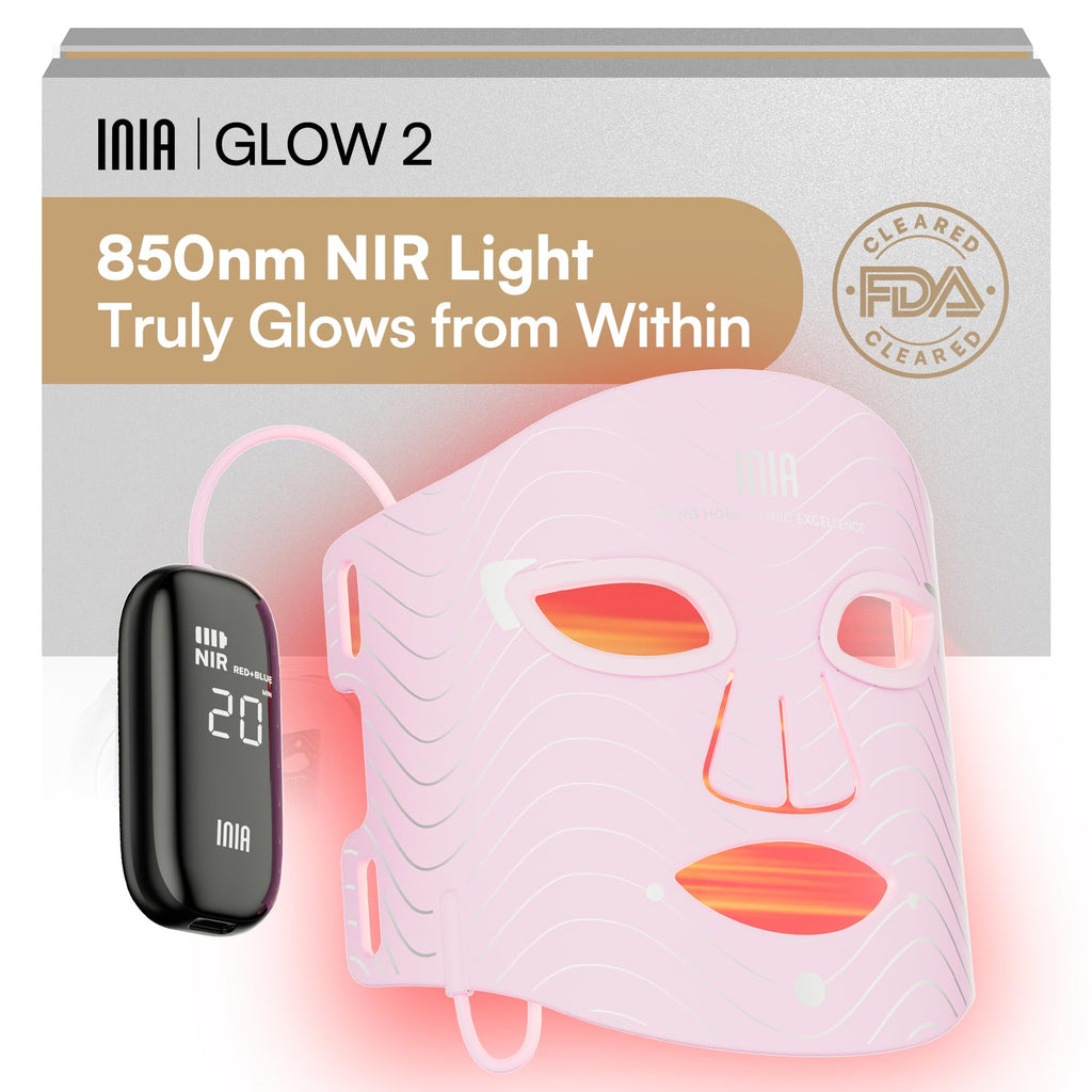 INIA Red Light Therapy Mask for Face - 4 Modes, 850nm NIR, Red & Blue LEDs, 2600mAh Rechargeable
